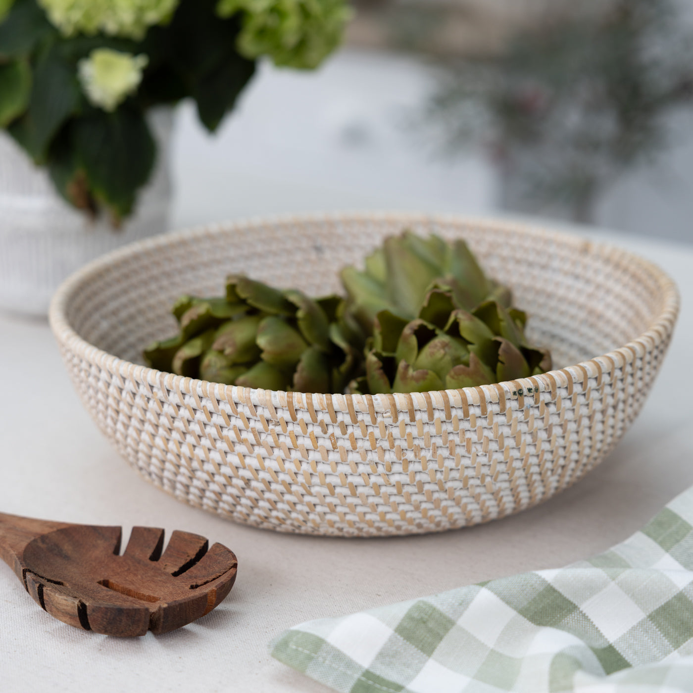 Large White Rattan Bowl
