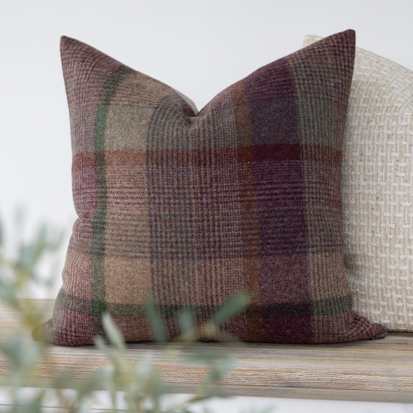 Malham Purple Wool Tweed Cushion Cover