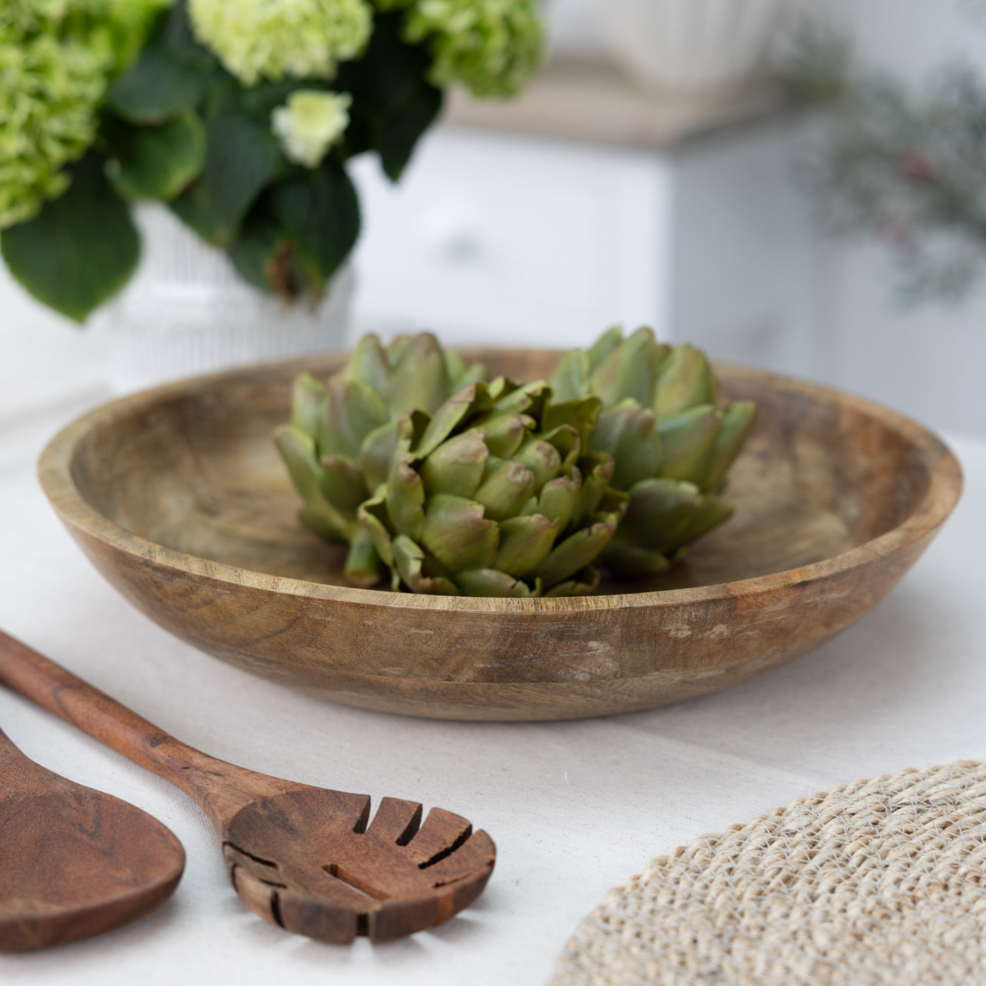 Large Mango Wood Shallow Bowl