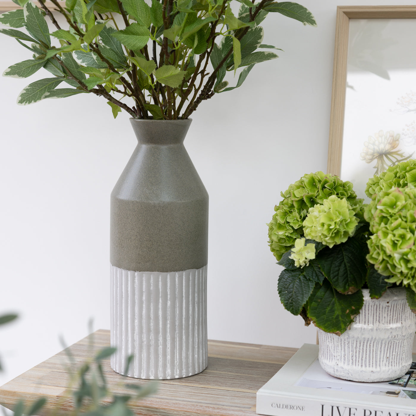 Two Tone Ribbed Ceramic Bottle Vase