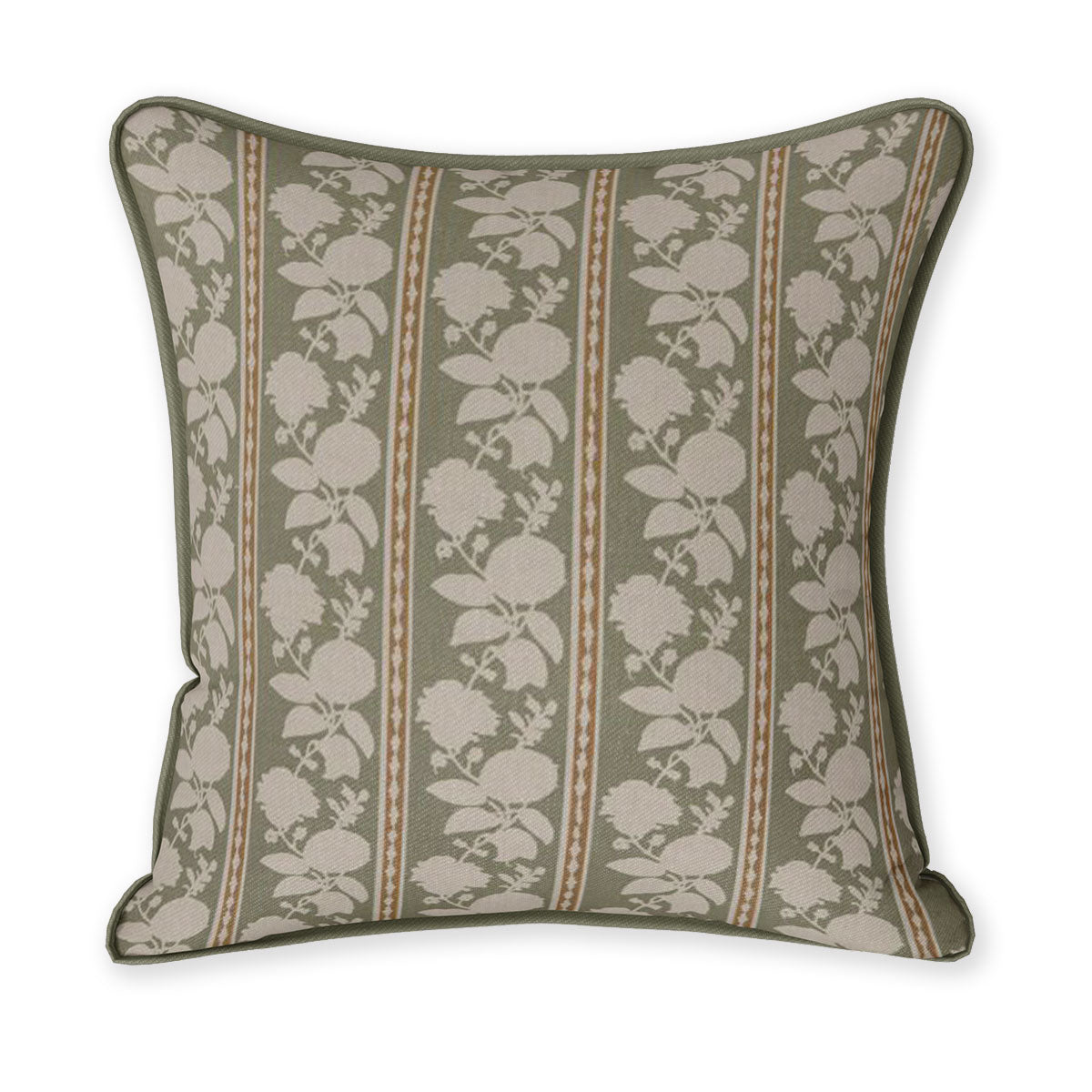 Mirabeau Oregano Green and Rust Floral Stripe Square Cushion