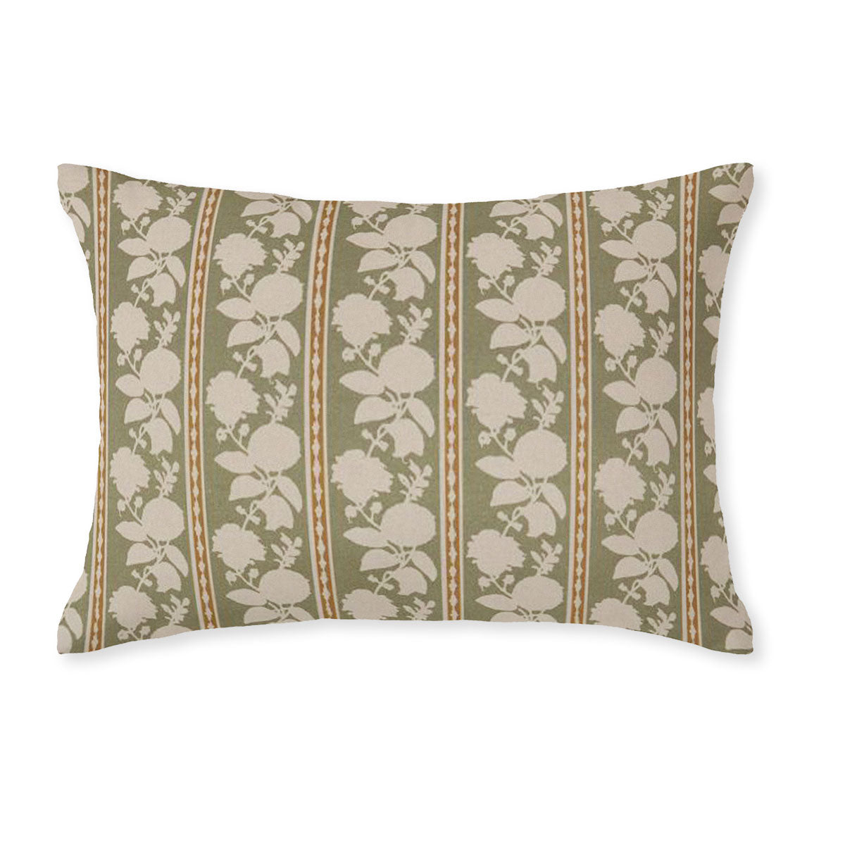 Mirabeau Oregano Green and Rust Floral Stripe Rectangle Cushion