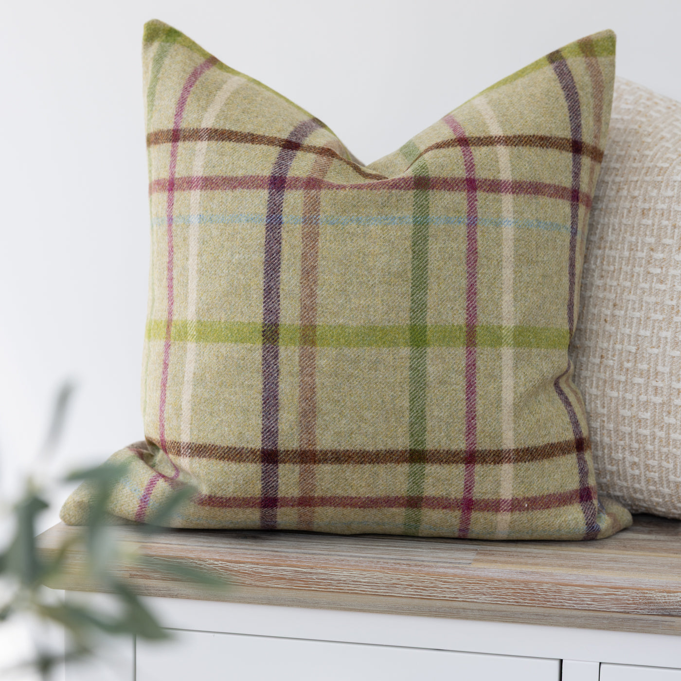 Lime Green Multicheck Wool Tartan Cushion Cover
