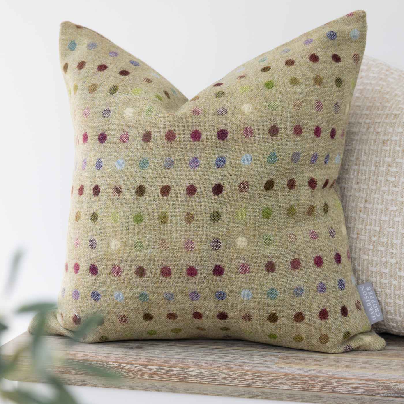 Lime Green Multi Spot Wool Cushion Cover