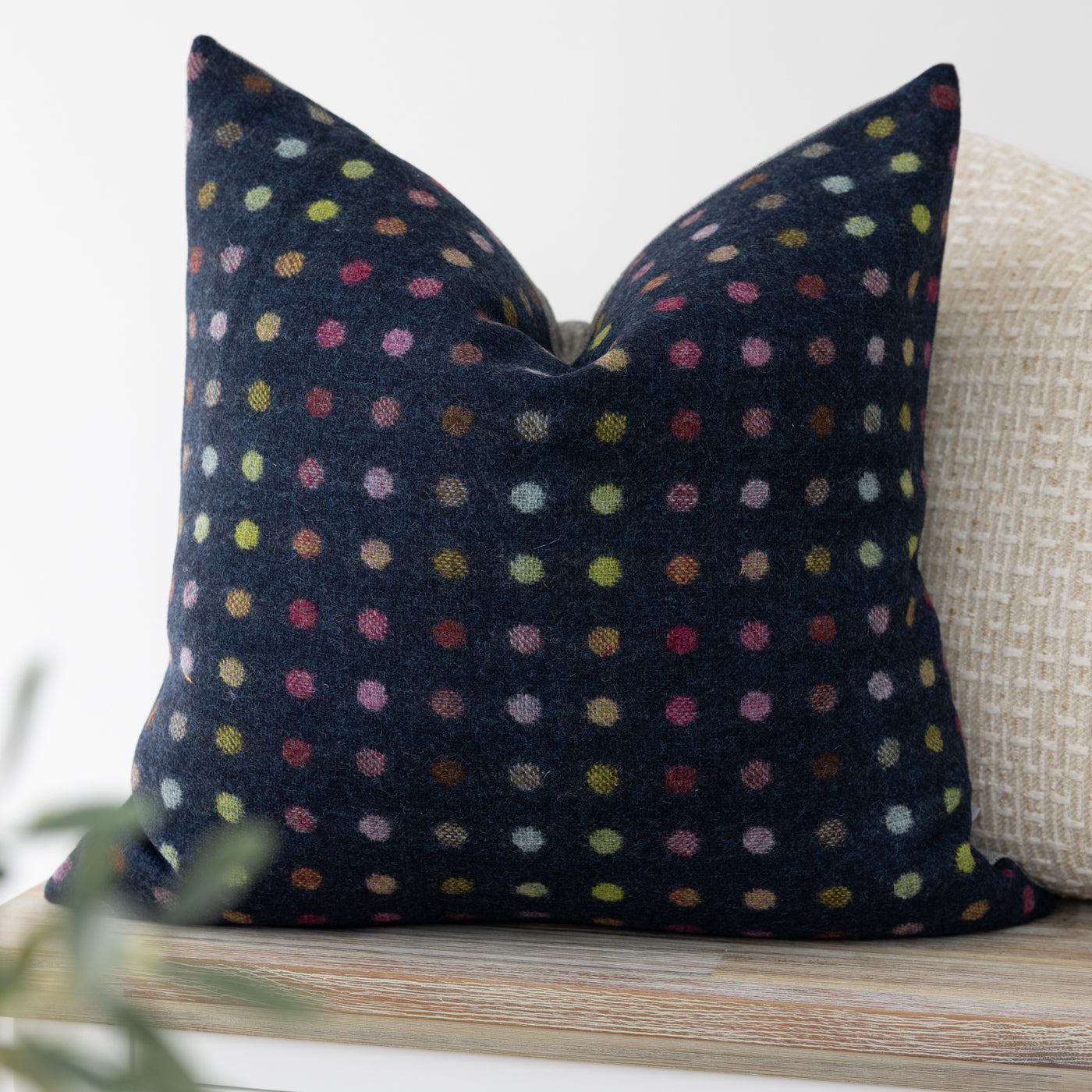 Navy Multi Spot Wool Cushion Cover
