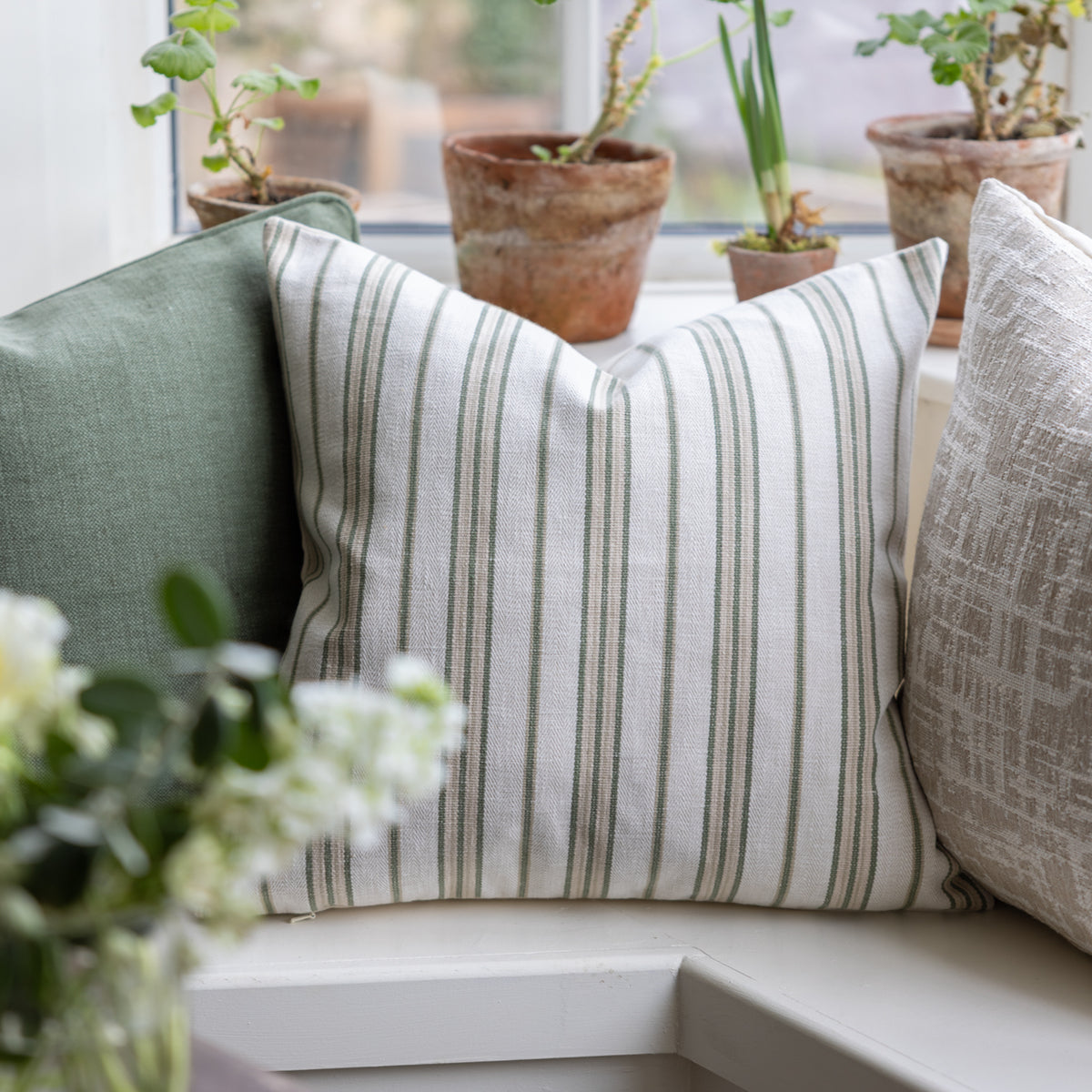 Marseilles Sage Green Stripe Cushion