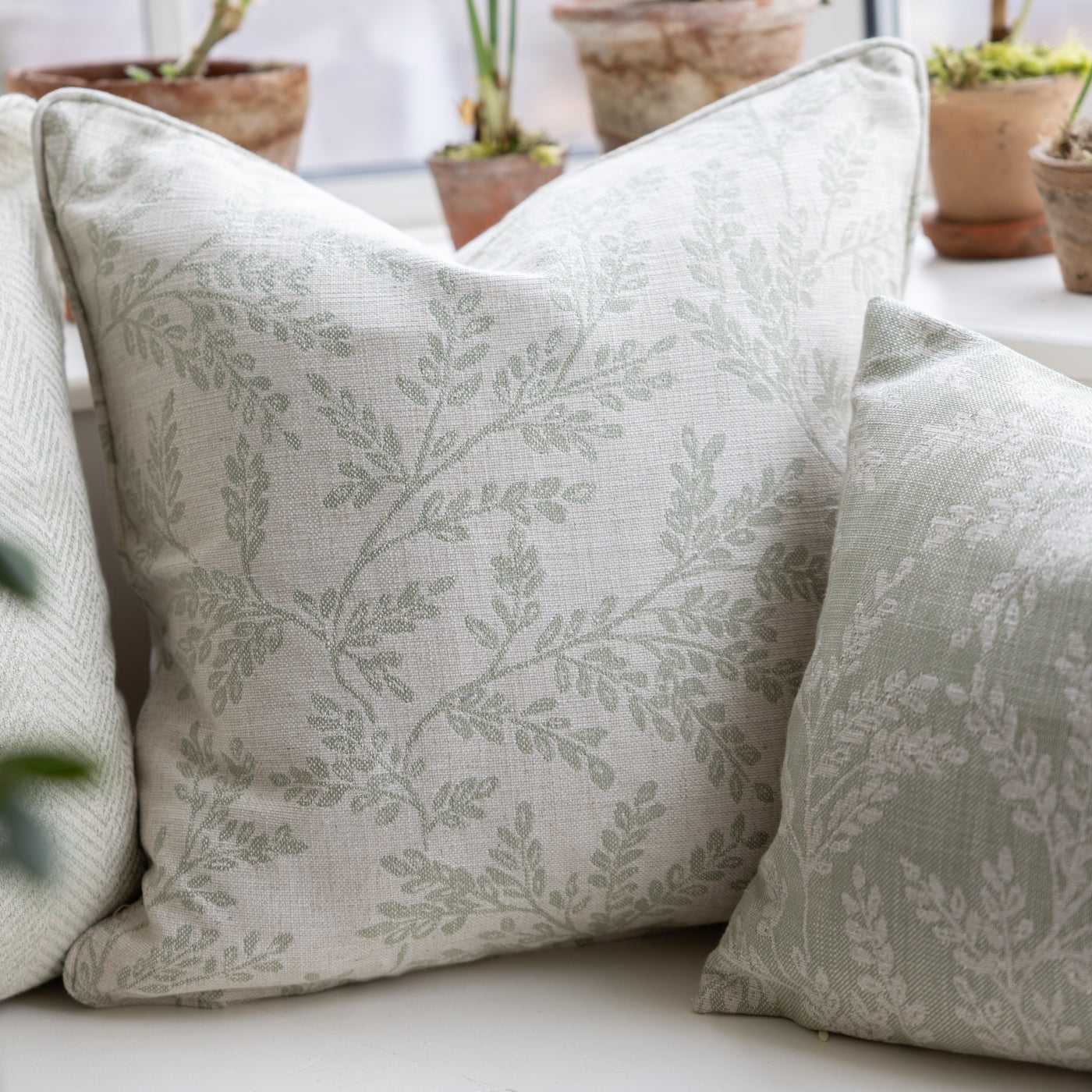 Ferndown Linen Sage Floral Print Cushion
