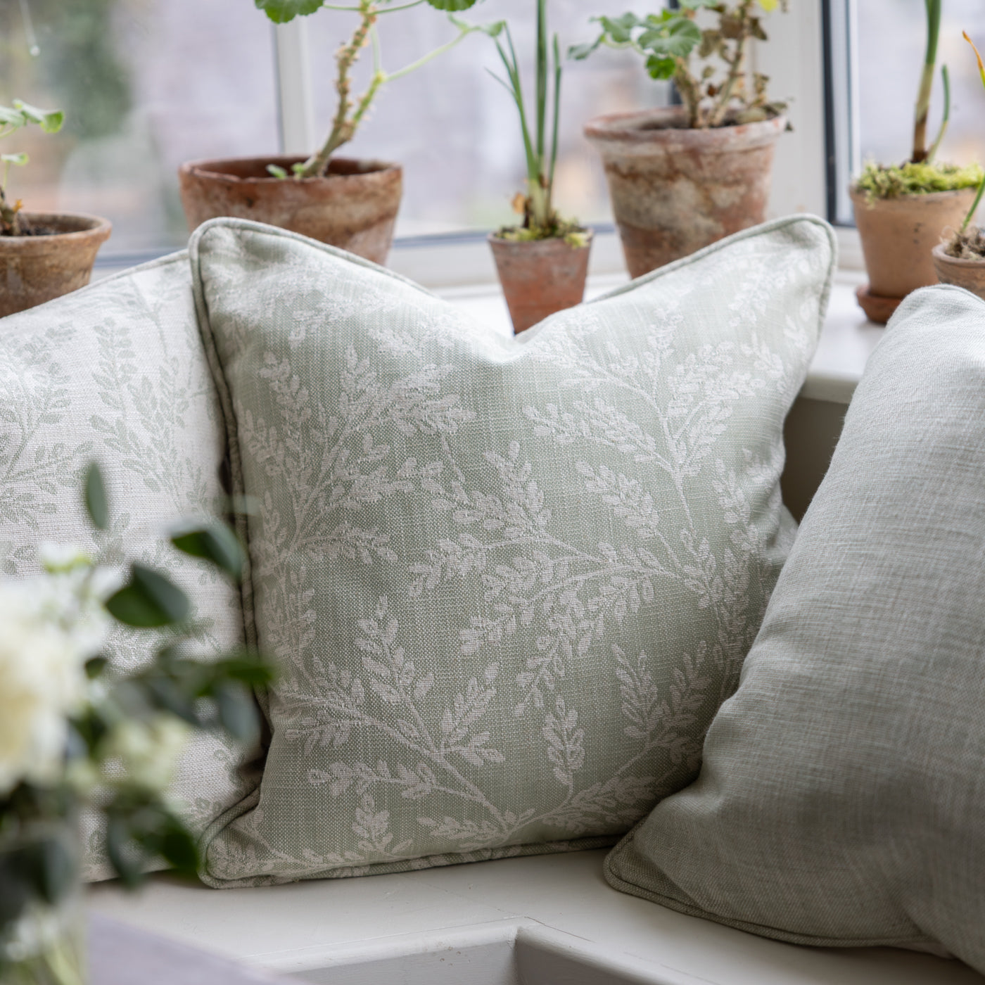 Ferndown Sage & Ivory Floral Print Cushion