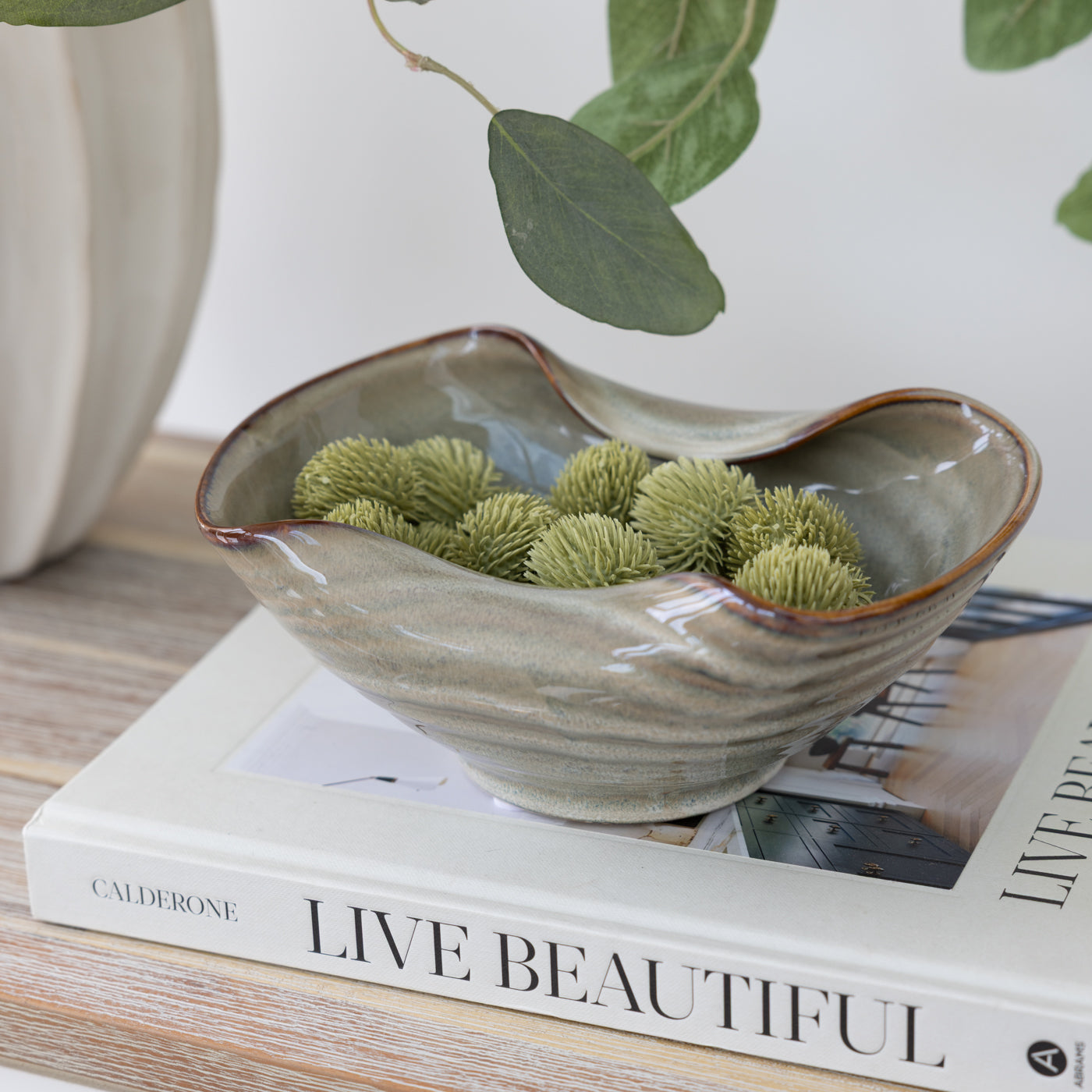 Beige Curled Edge Decorative Bowl
