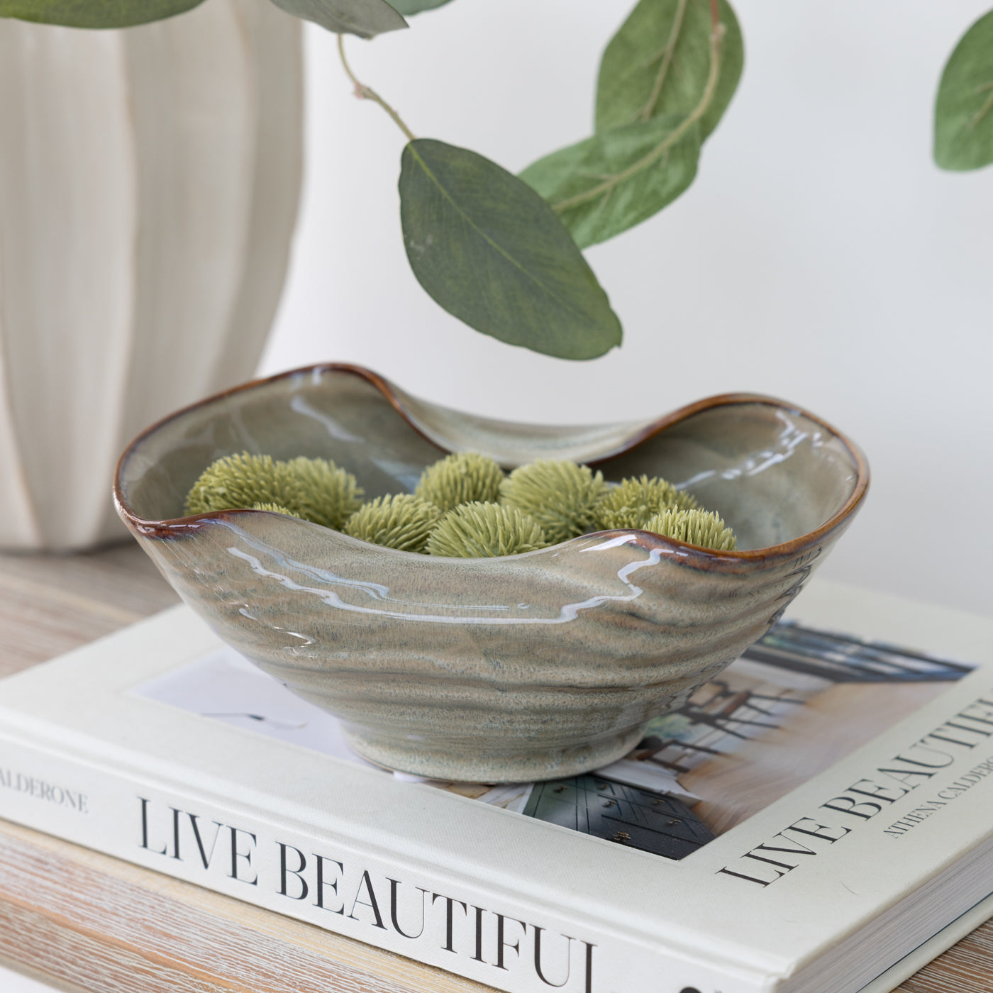 Beige Curled Edge Decorative Bowl