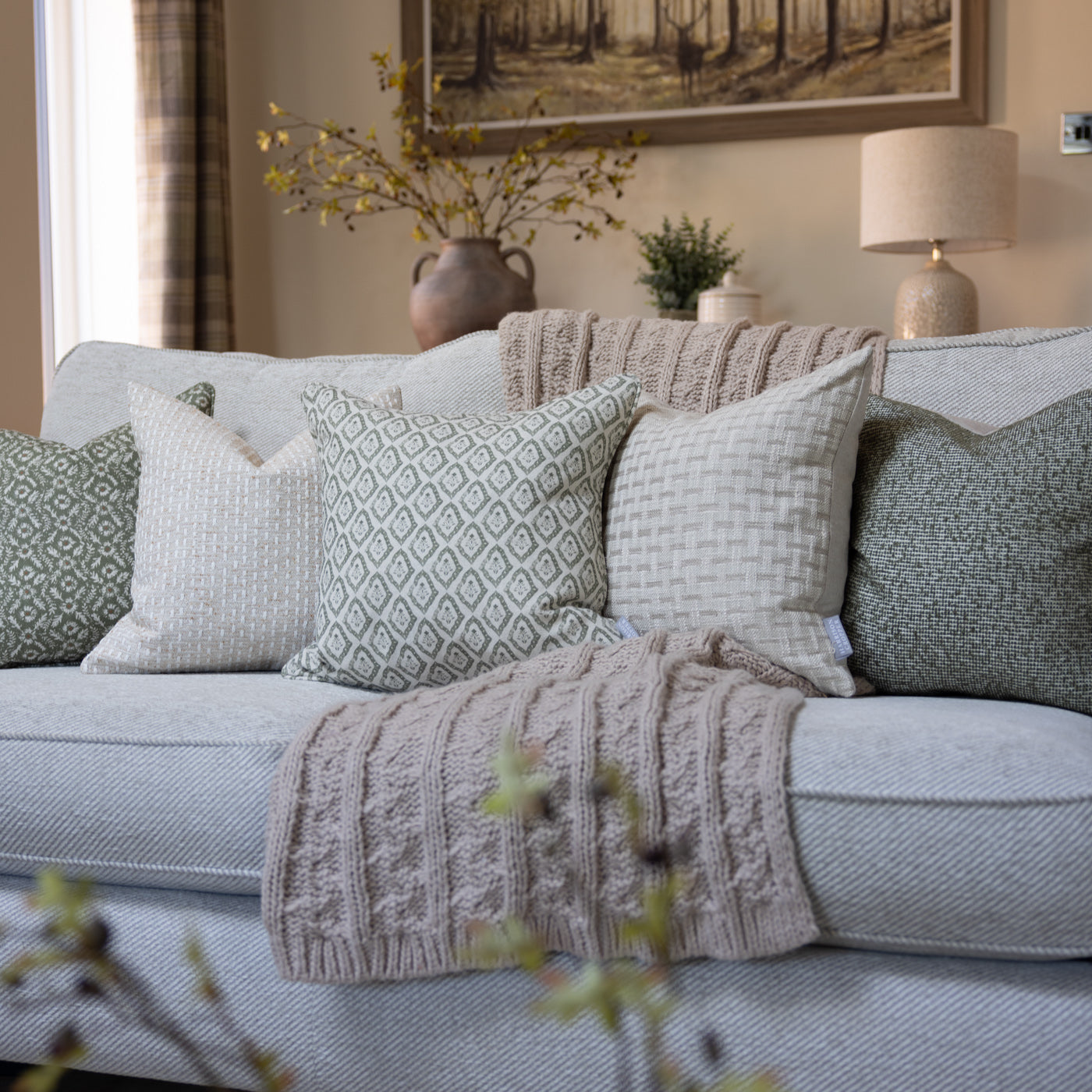 The Ashbourne Sage & Natural Cushion Set