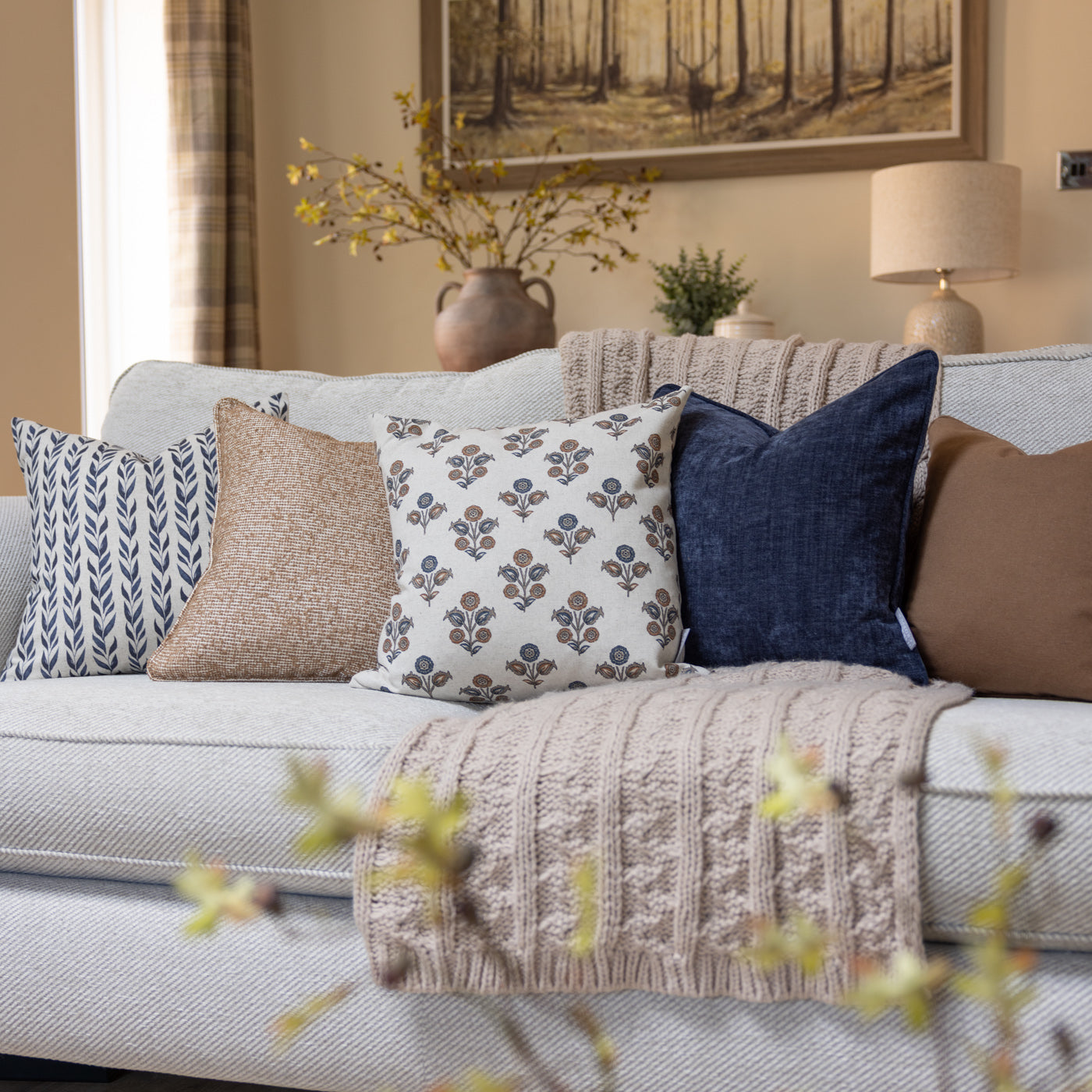 The Langford Navy & Camel Cushion Set
