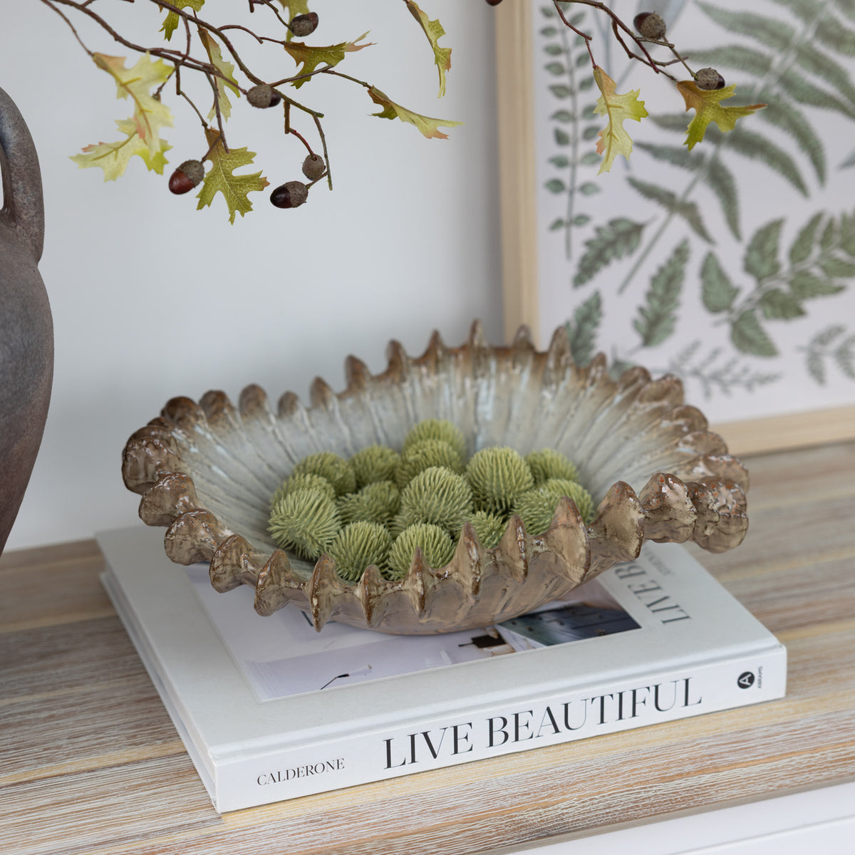 Aged Brown Shell Ceramic Decorative Bowl