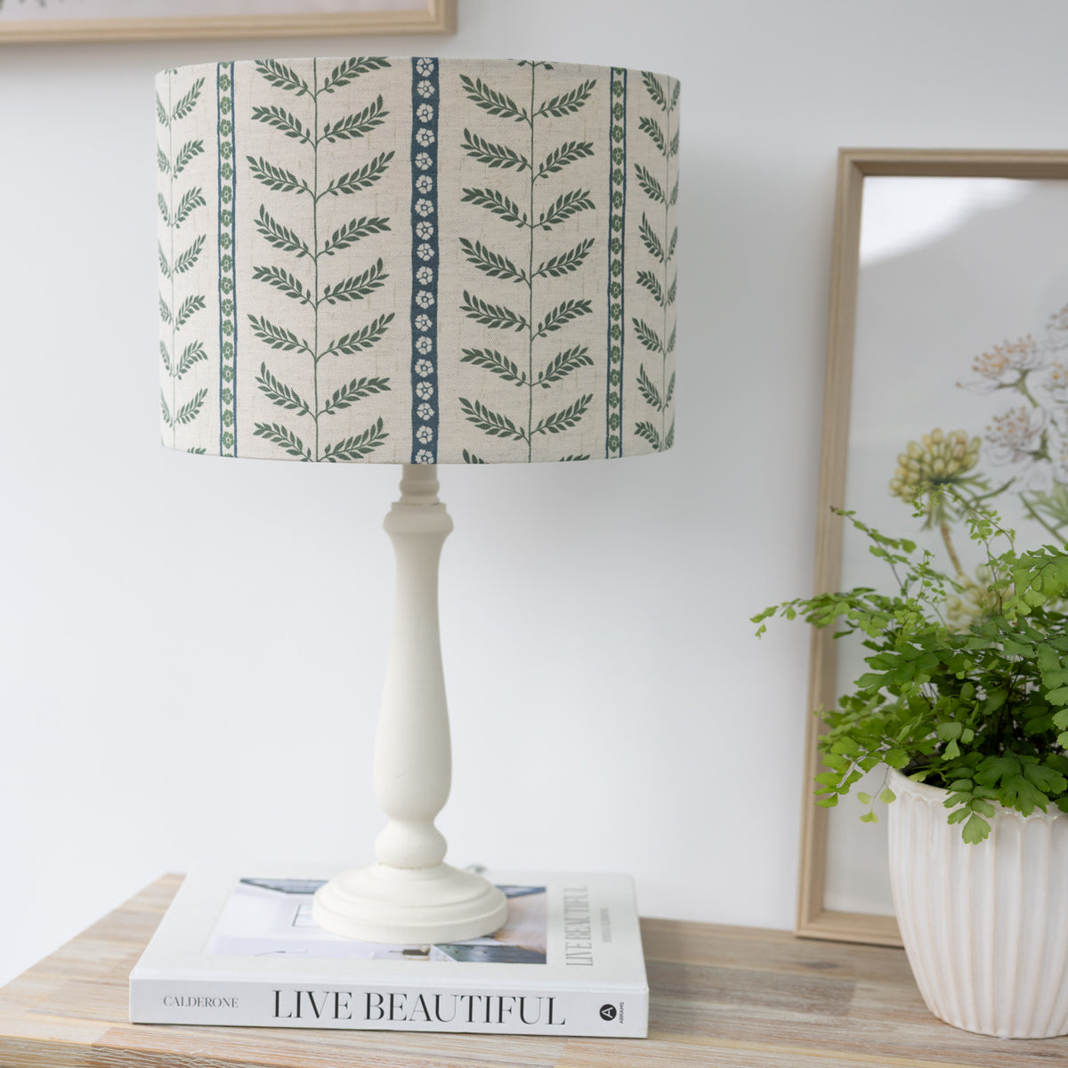 Suriane Thyme Green Blue Floral Stripe Lampshade