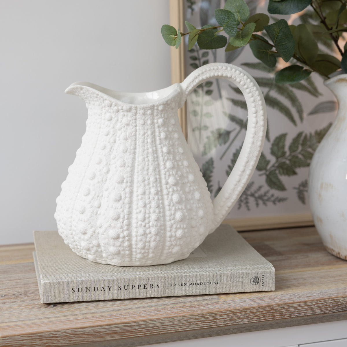 Matte White Textured Ceramic Jug