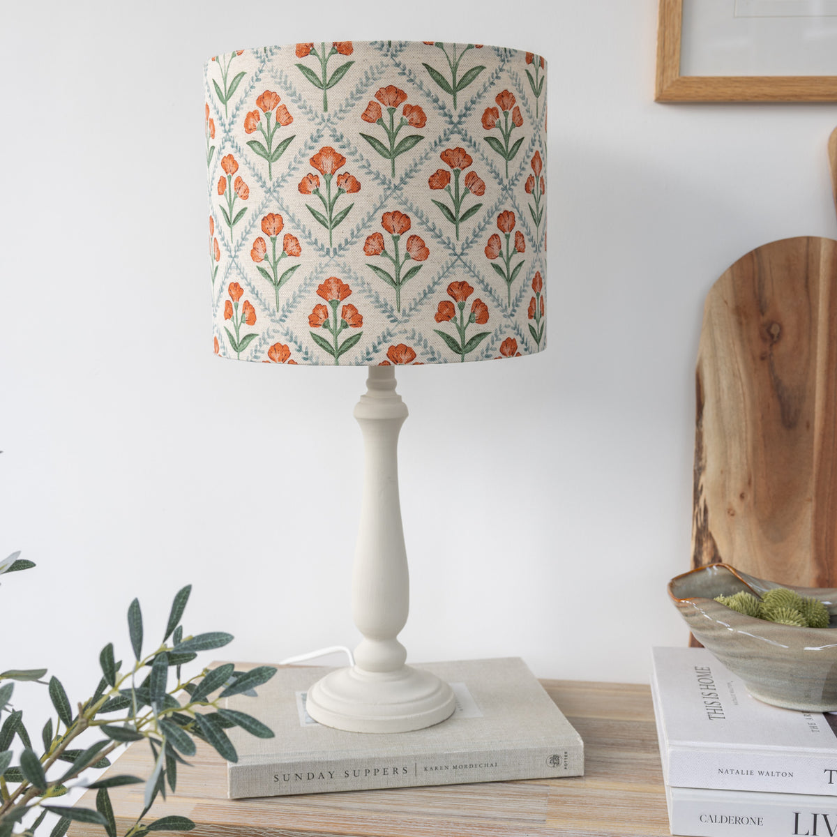 Orange & Green Floral Block Print Lampshade