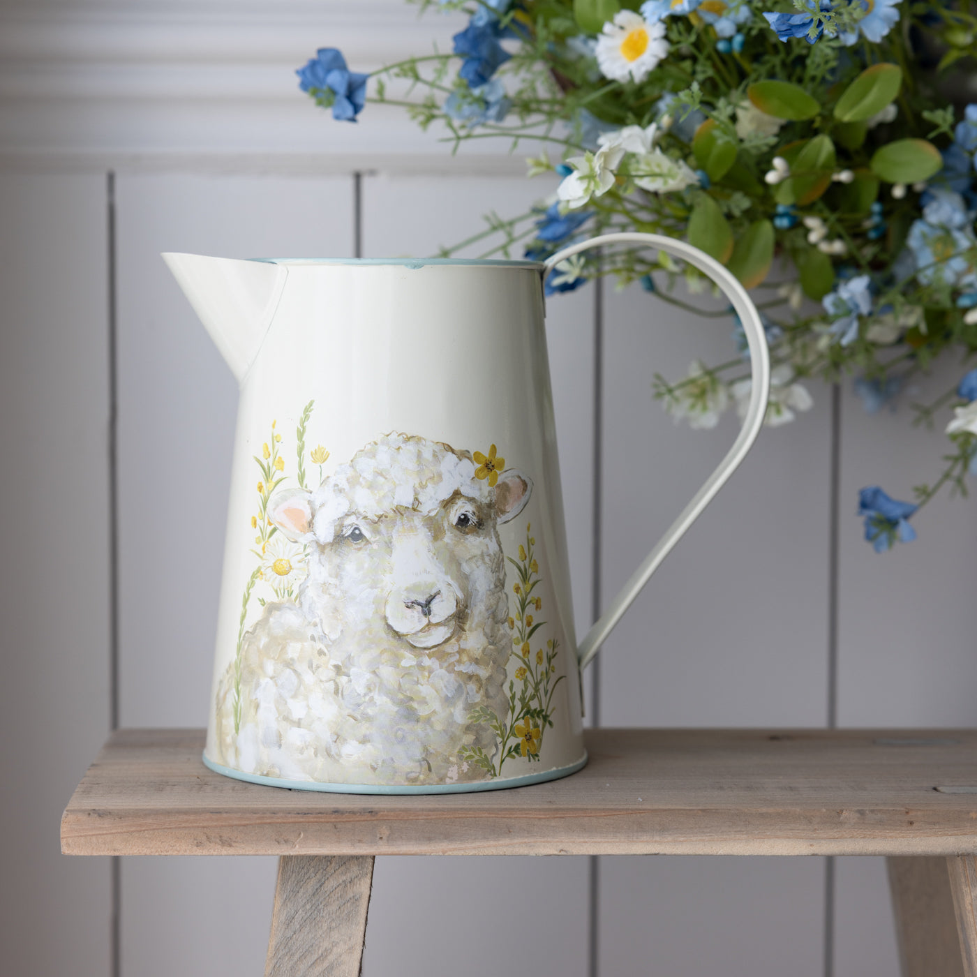 Sheep Floral Metal Jug