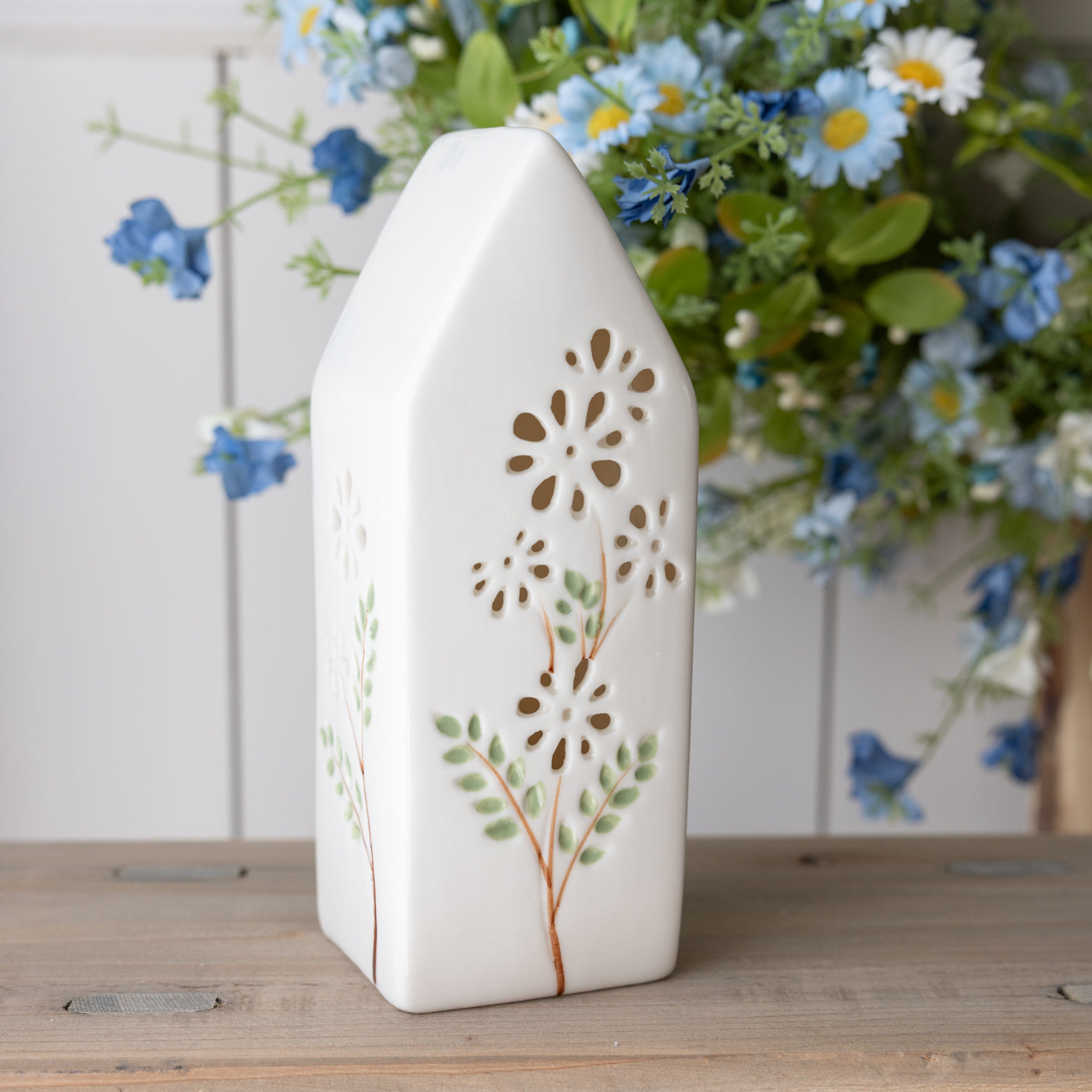 Ceramic LED House With Cut Our Flowers