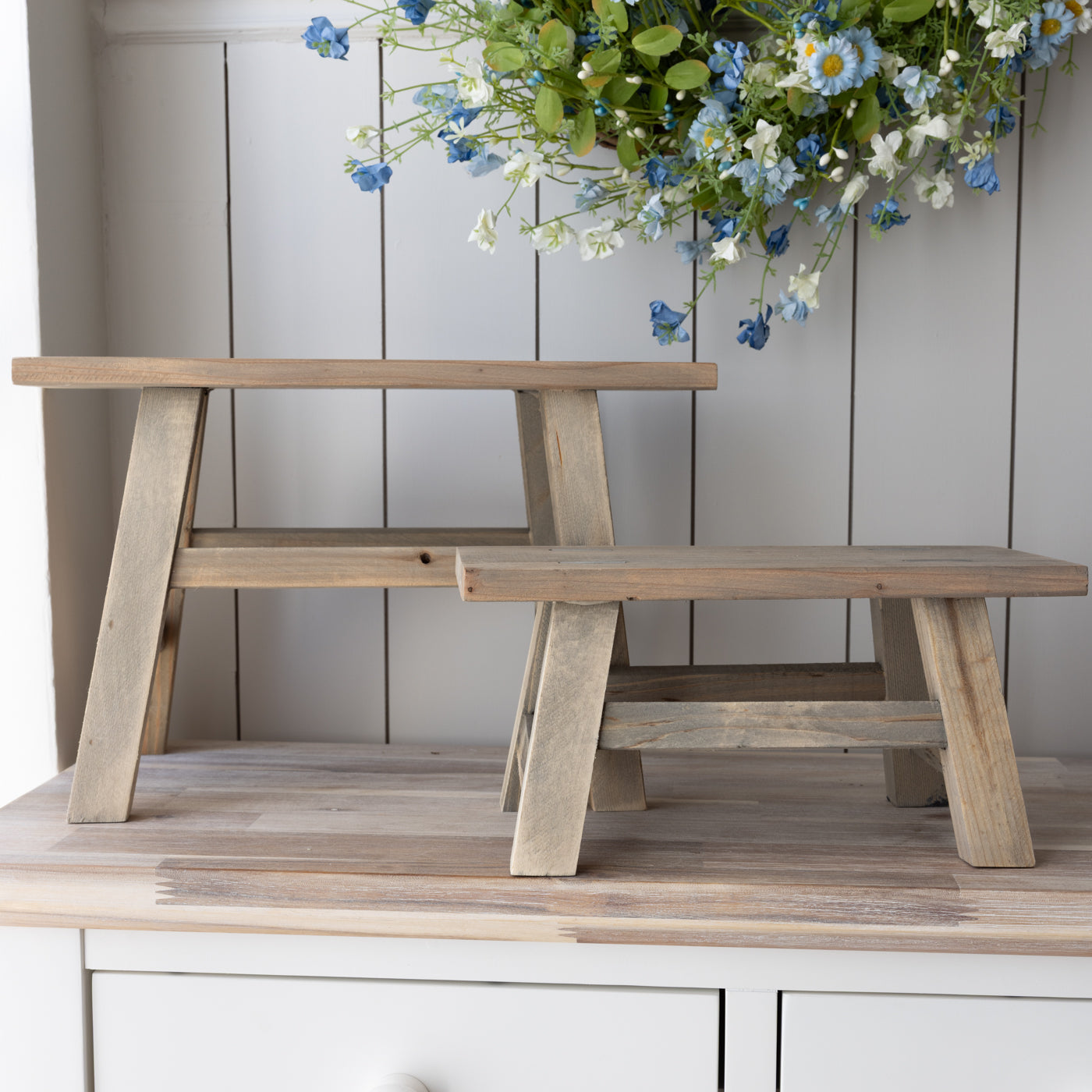 Recycled Wood Ornamental Small Rectangular Stool