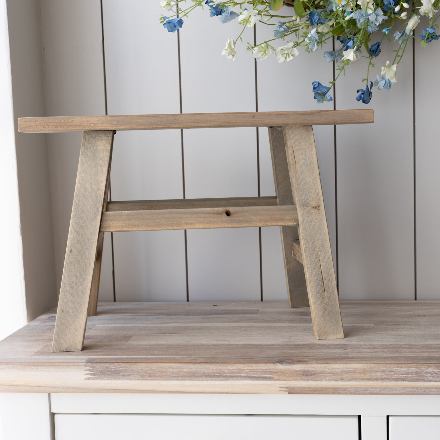 Recycled Wood Ornamental Large Rectangular Stool