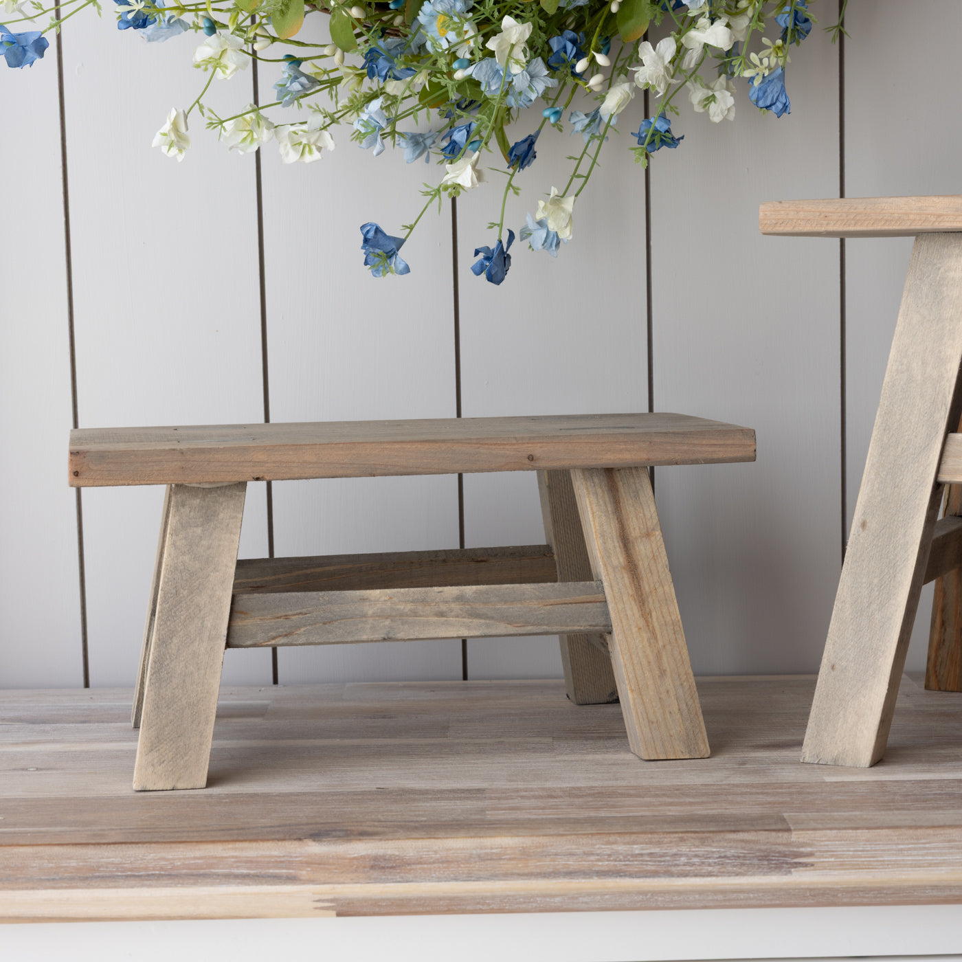 Recycled Wood Ornamental Small Rectangular Stool