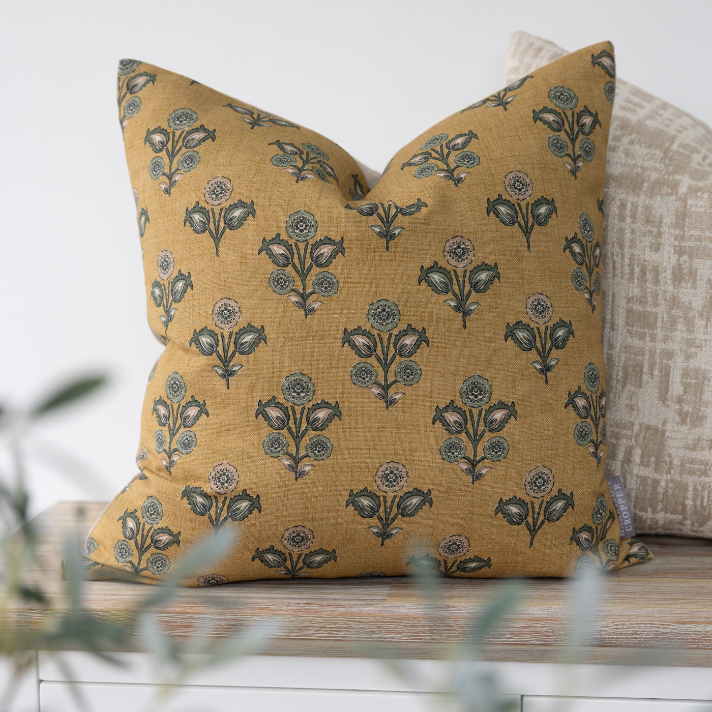 Ochre Bramble Floral Cushion