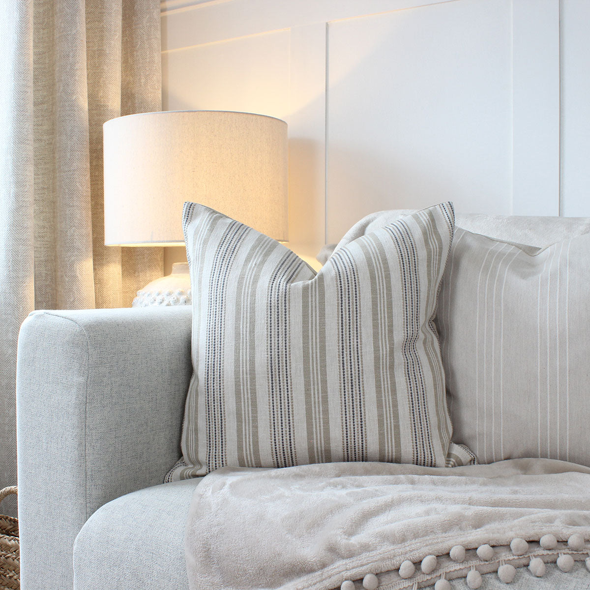 Positano Fawn Embroidered Stripe Square Cushion