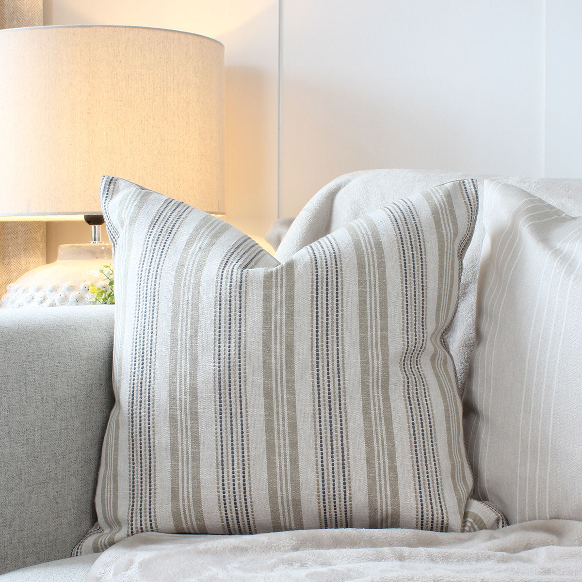 Positano Fawn Embroidered Stripe Square Cushion