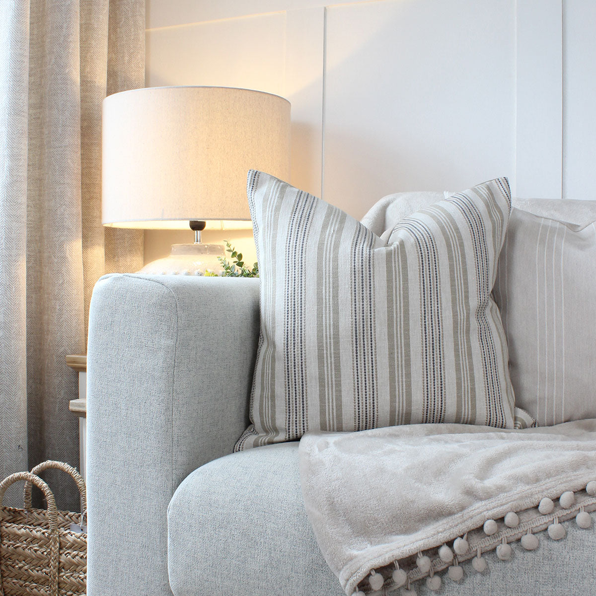 Positano Fawn Embroidered Stripe Square Cushion