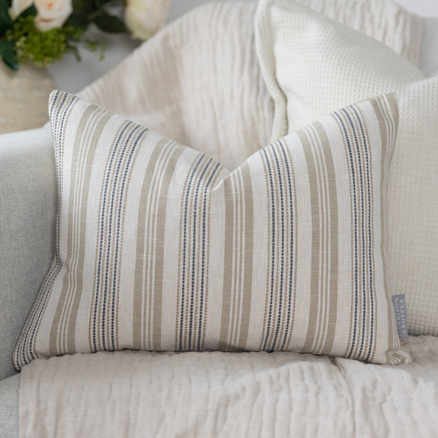 Positano Fawn Embroidered Stripe Rectangle Cushion