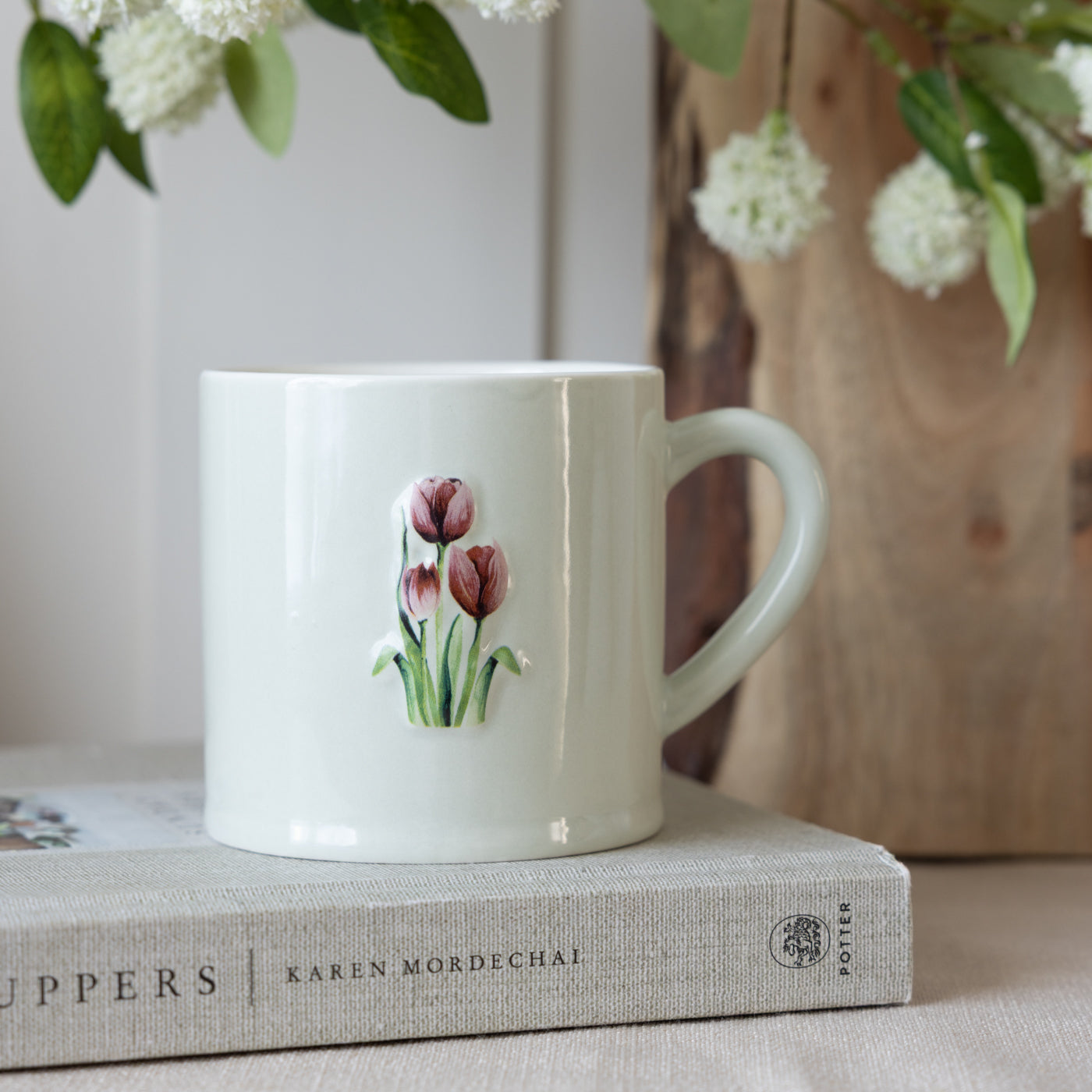 Tulips Embossed Stoneware Mug
