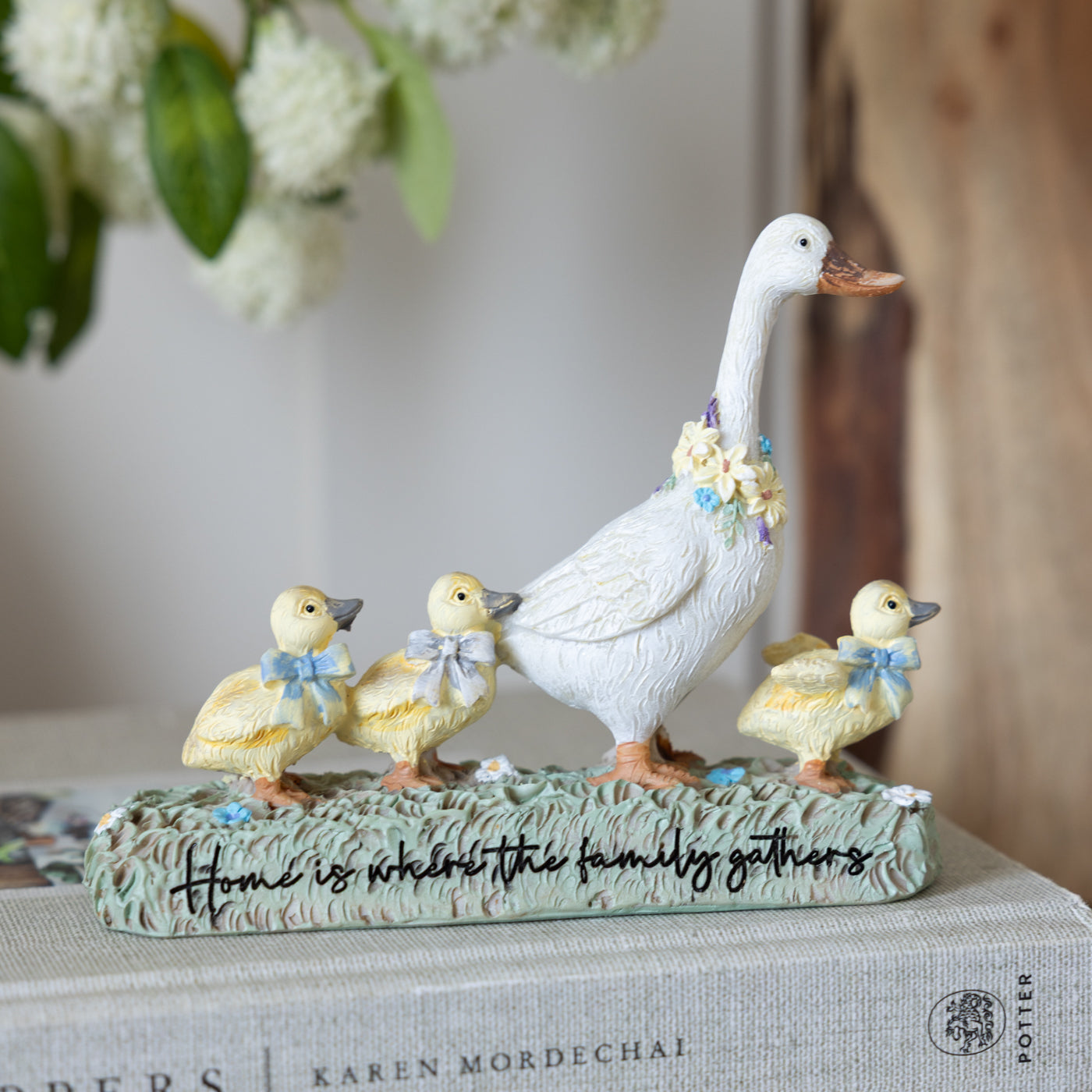 "Home Is Where The Family Gathers" Goose With Ducklings Resin Ornament