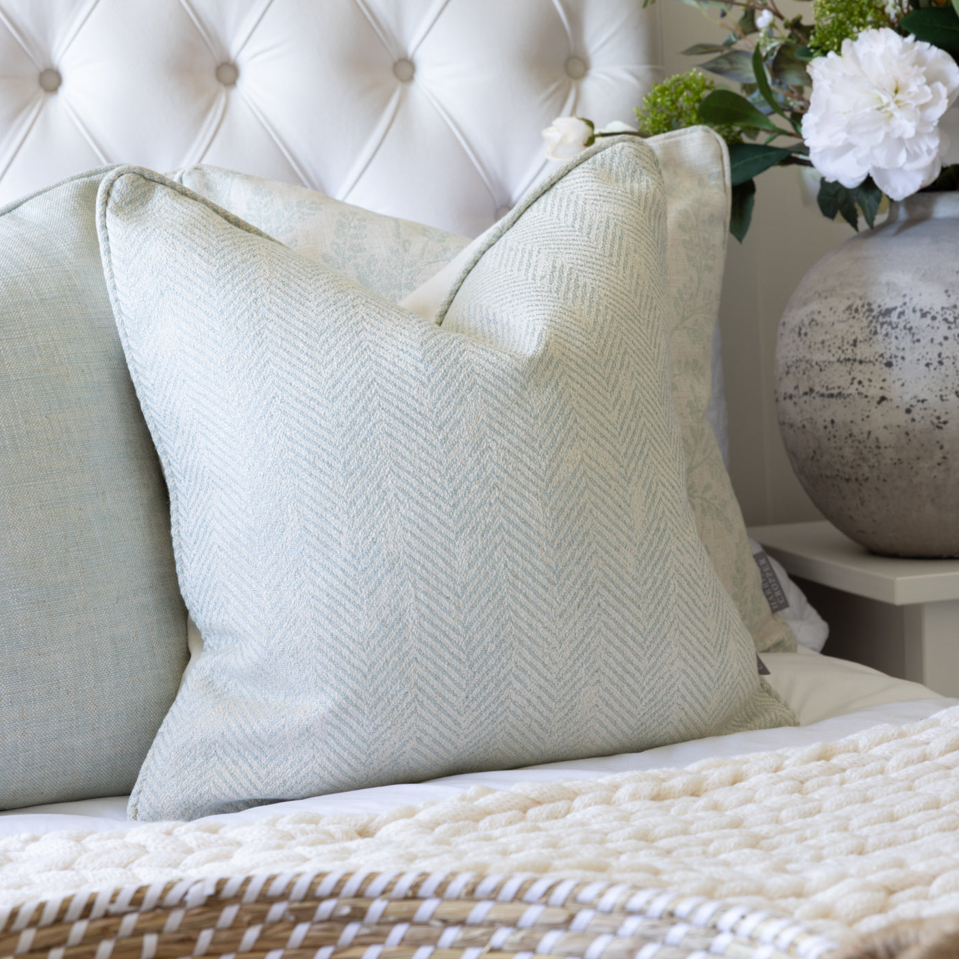 Ashmore Duckegg Herringbone Linen Cushion