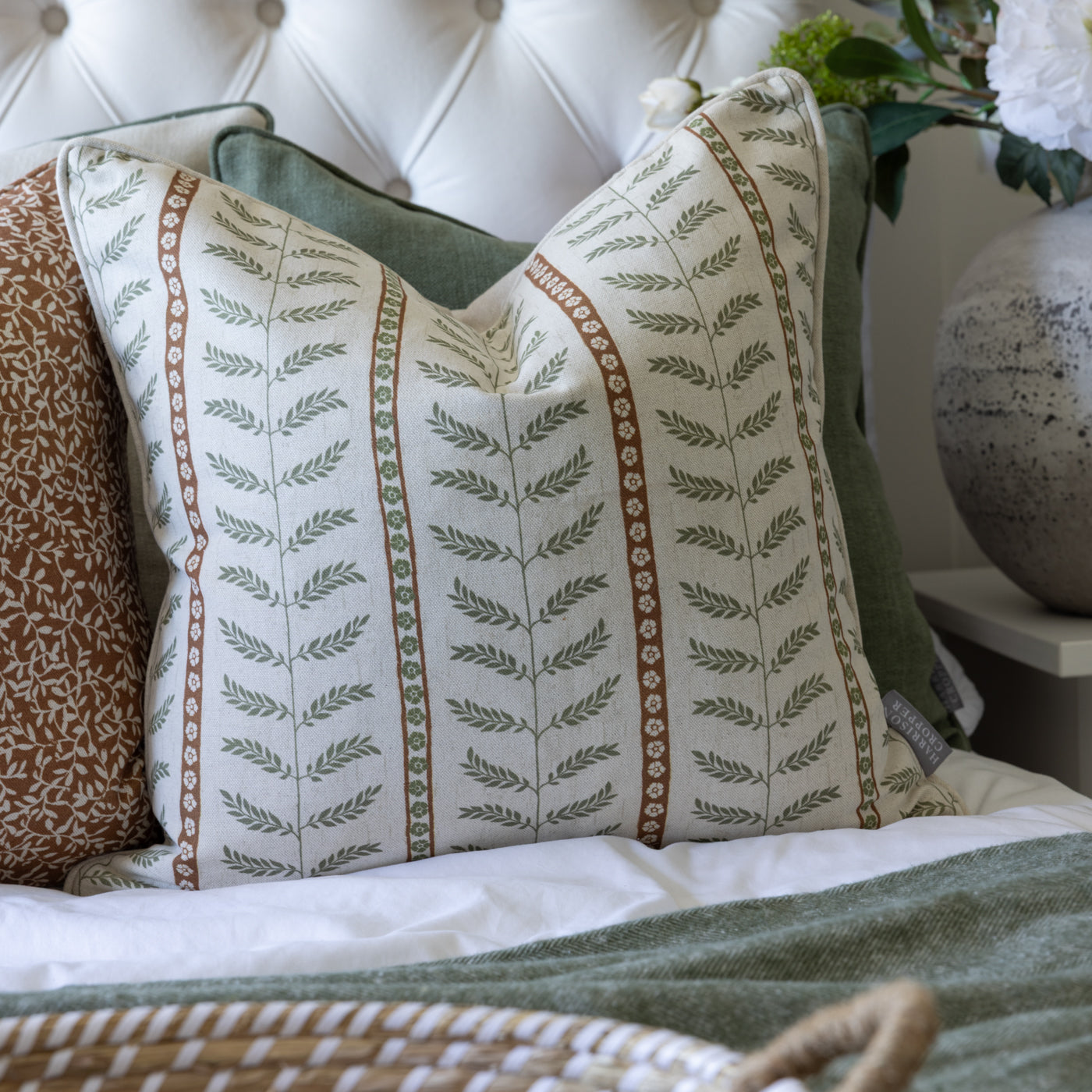 Suriane Spice Green & Rust Floral Stripe Cushion