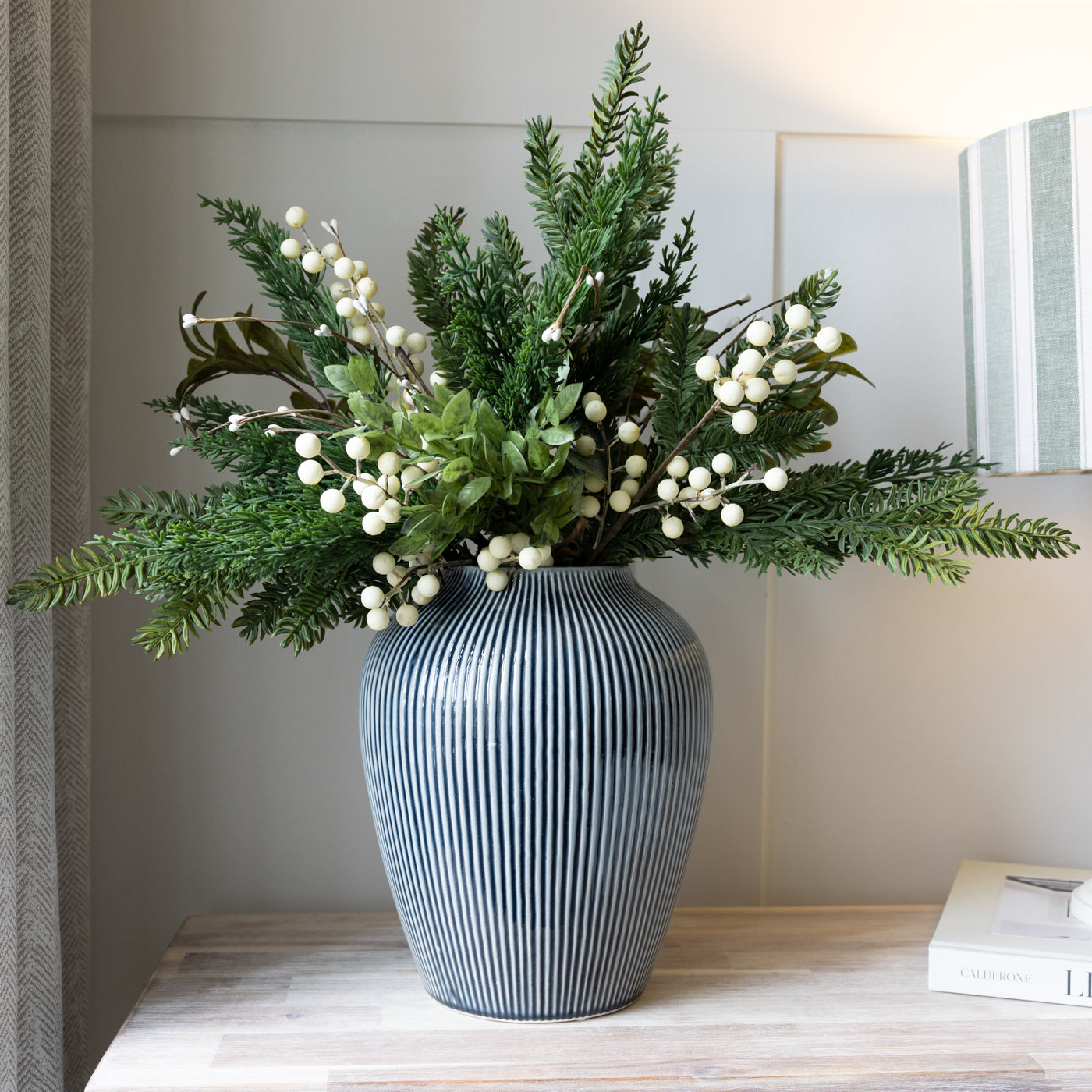 Large Ember Blue Ribbed Vase