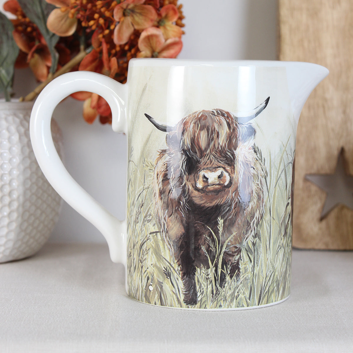 Dougal Highland Cow White Ceramic Jug