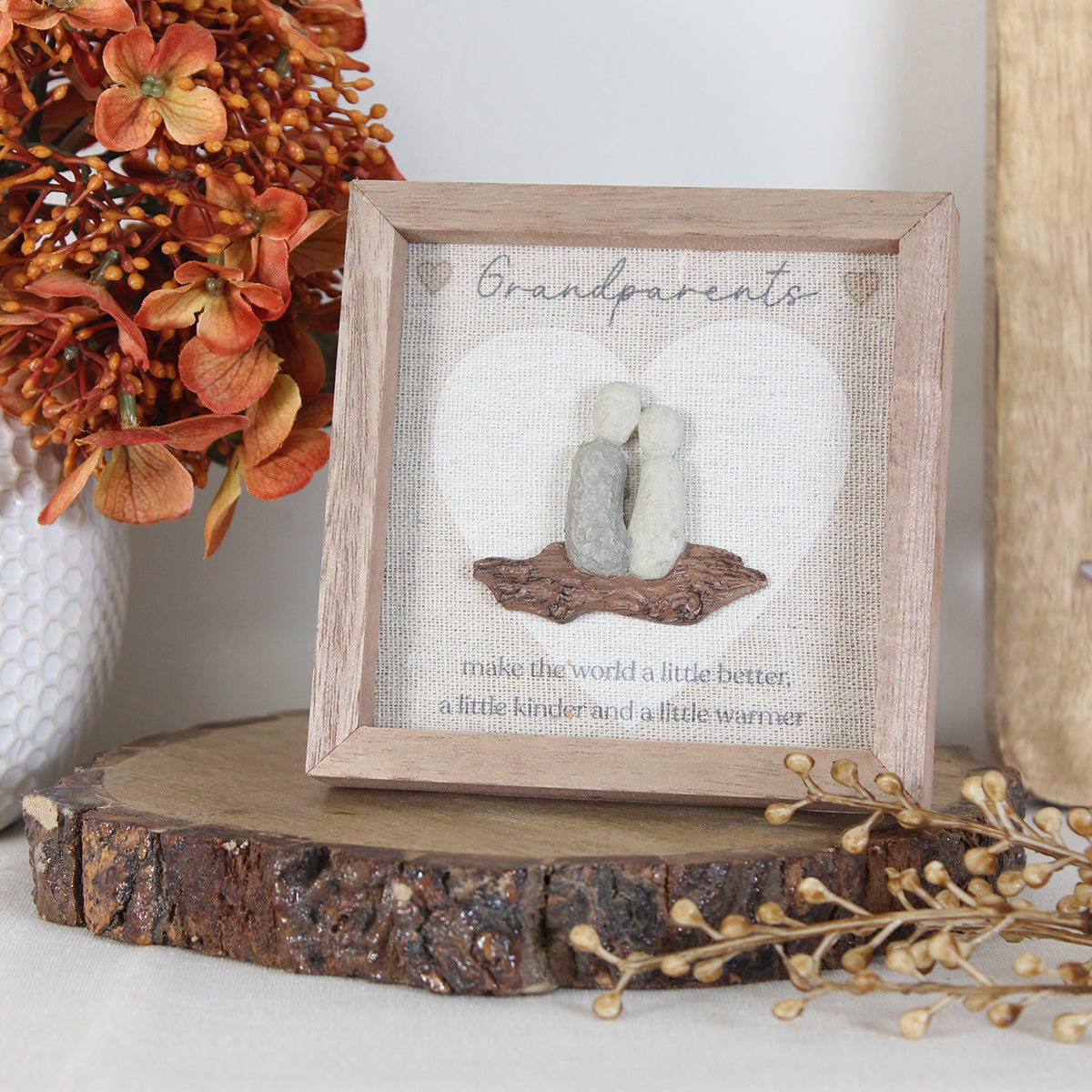 Family Grandparents Resin Pebble Wood Easel Plaque