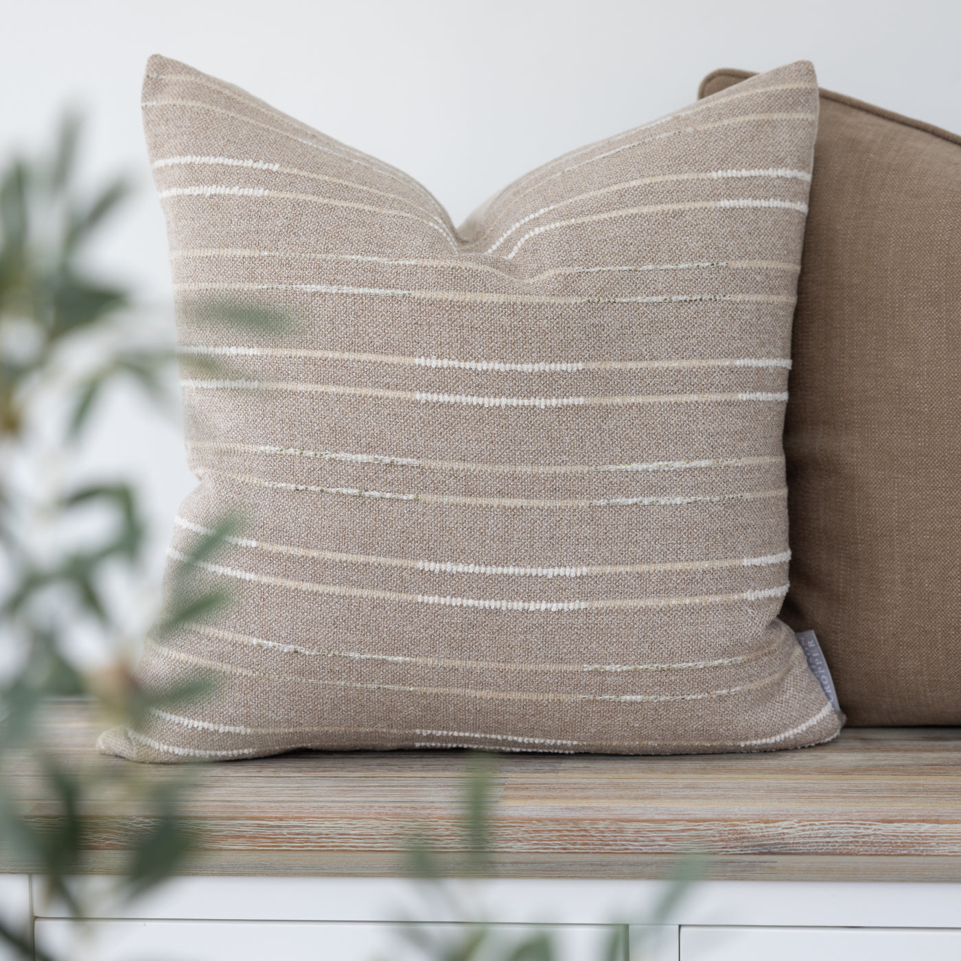 River Butterscotch Brown Stripe Embroidered Cushion