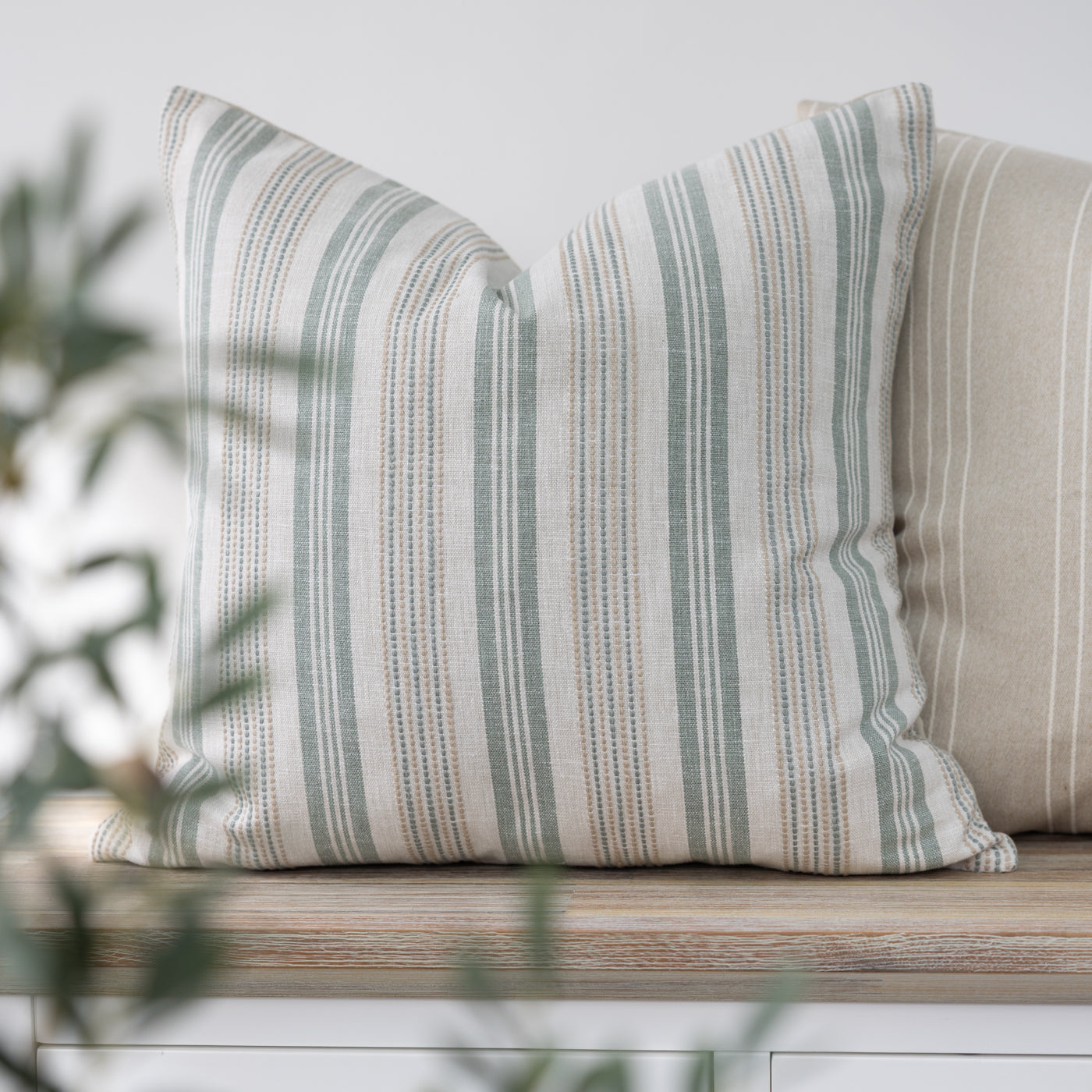 Positano Seafoam Embroidered Stripe Square Cushion