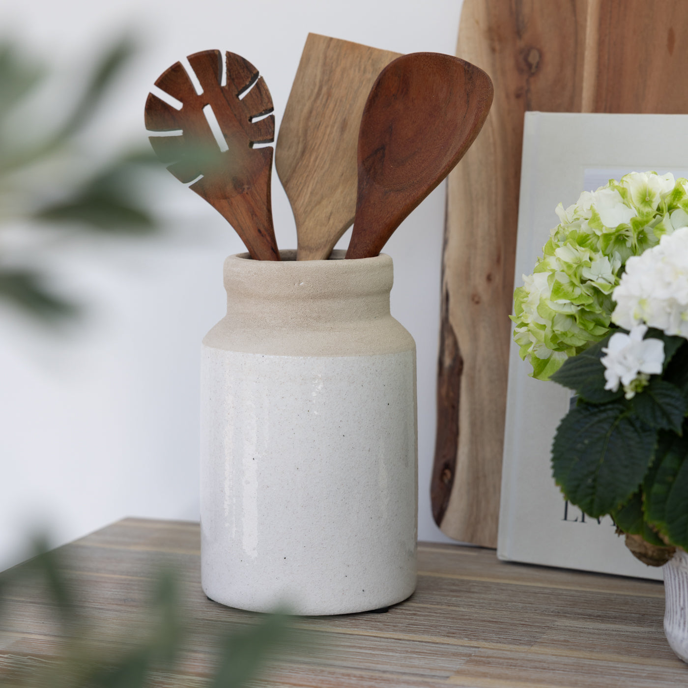 Neutral Cream Beige Two Tone Jar Vase
