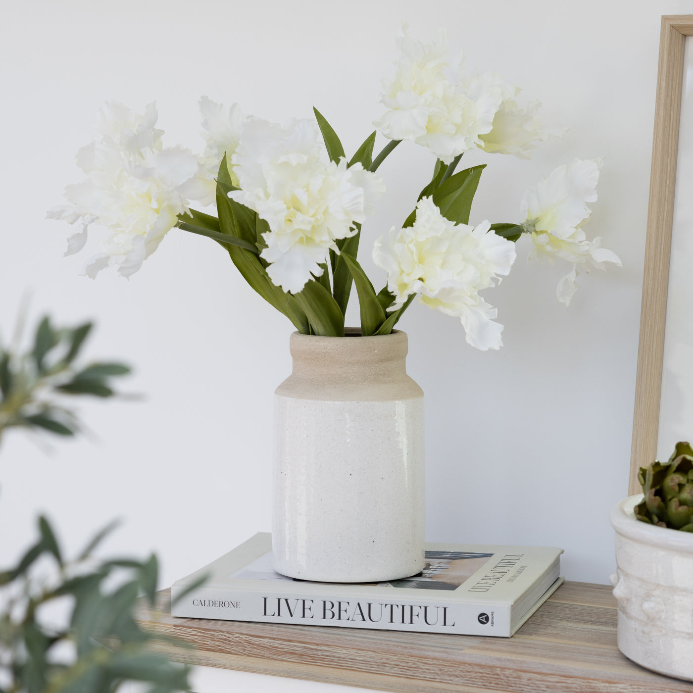 Neutral Cream Beige Two Tone Jar Vase