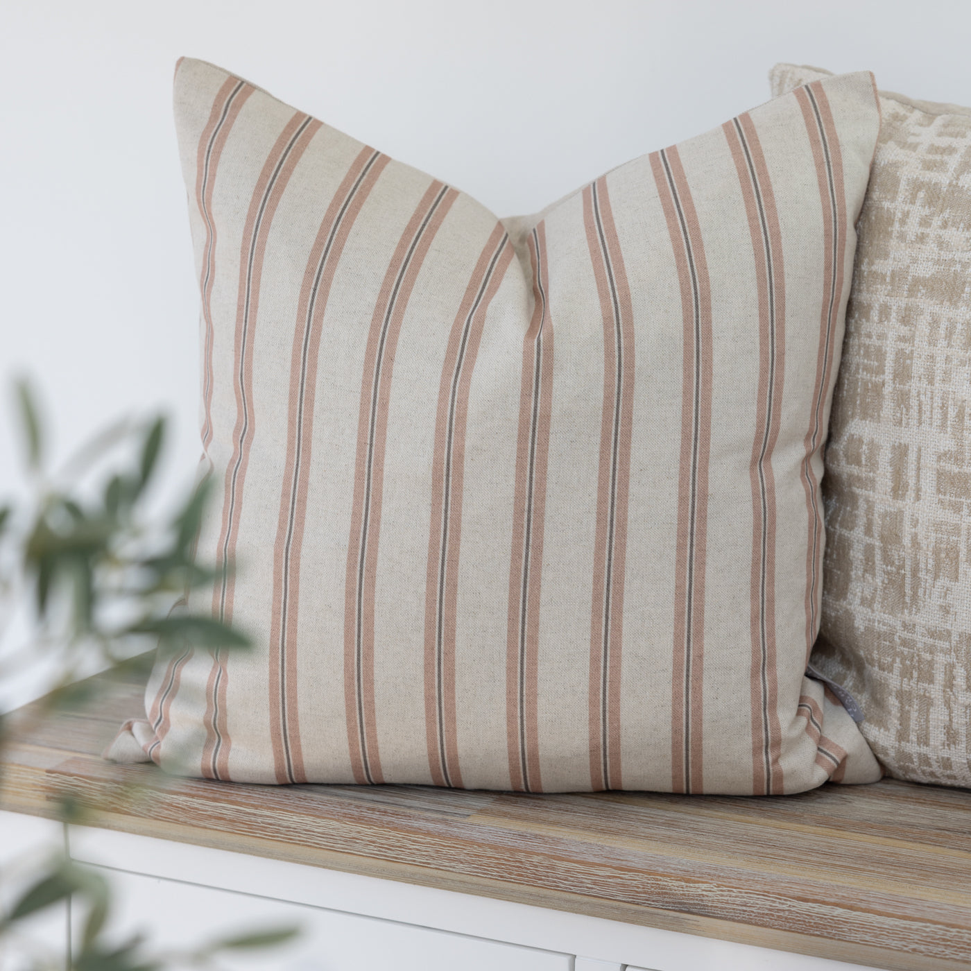 Winterfell Blush Pink Ticking Stripe Cushion
