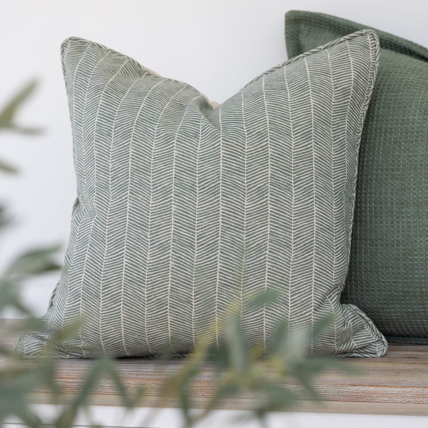 Varella Thyme Printed Herringbone Square Cushion