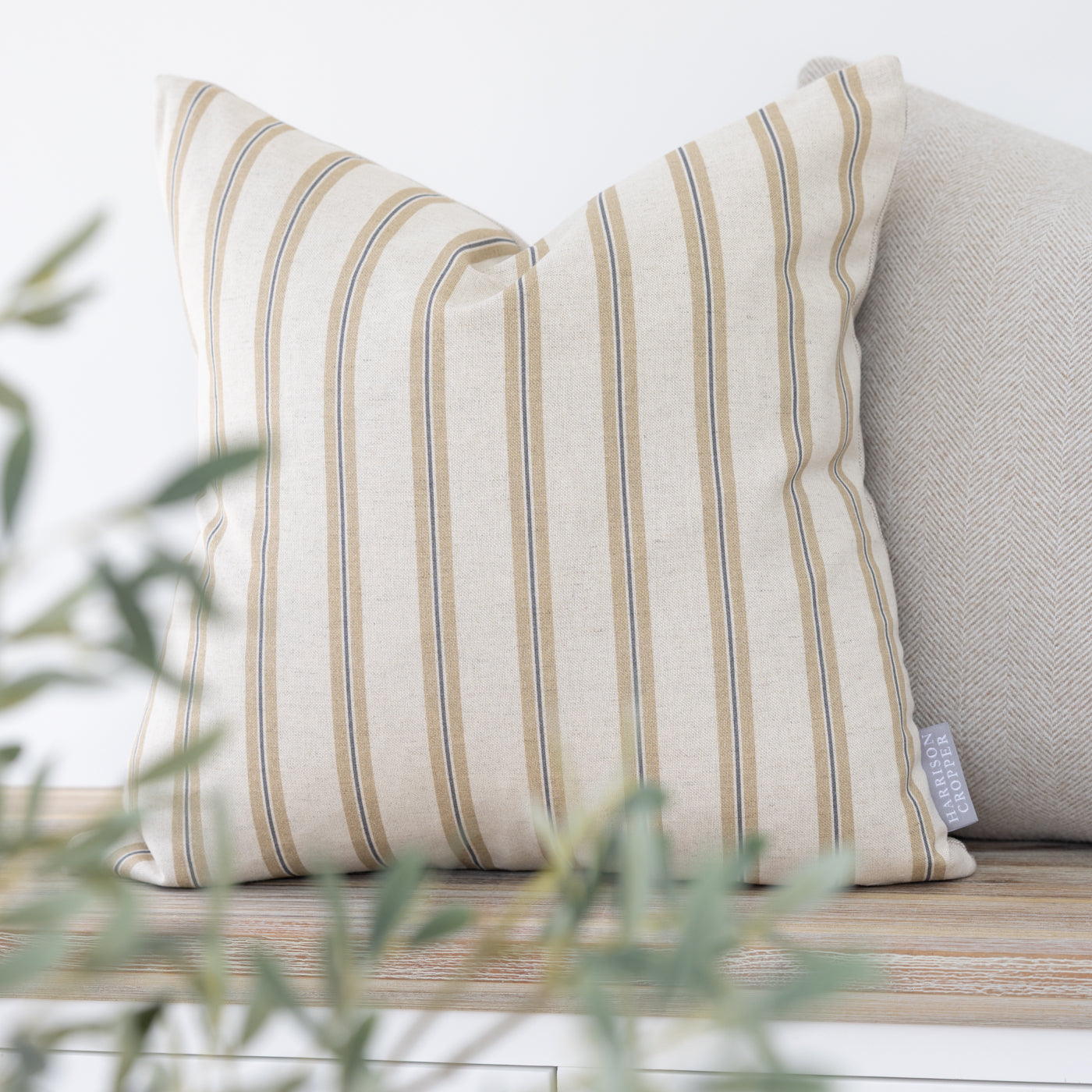 Winterfell Sand Beige Ticking Stripe Cushion