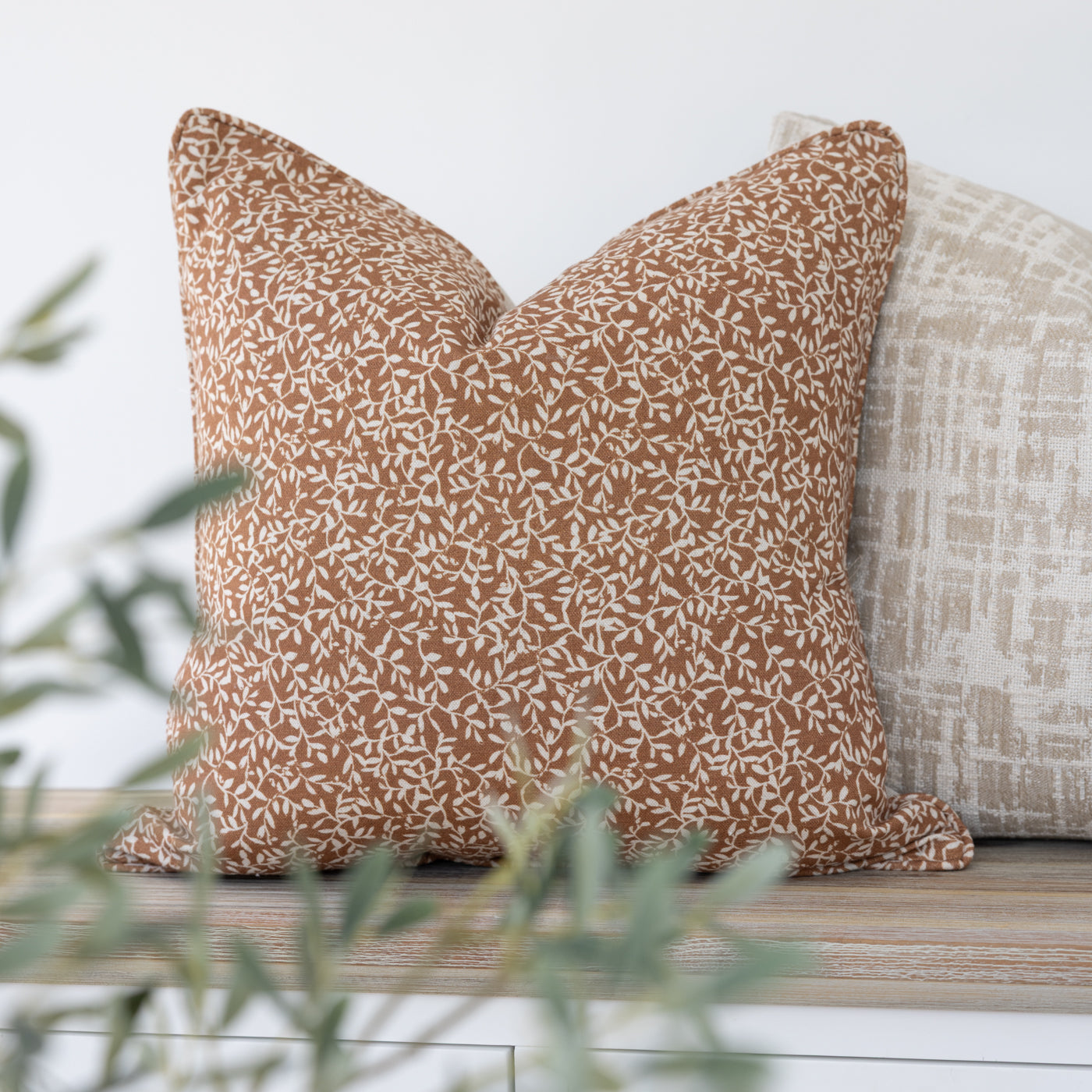 Villette Spice Orange Floral Leaf Cushion