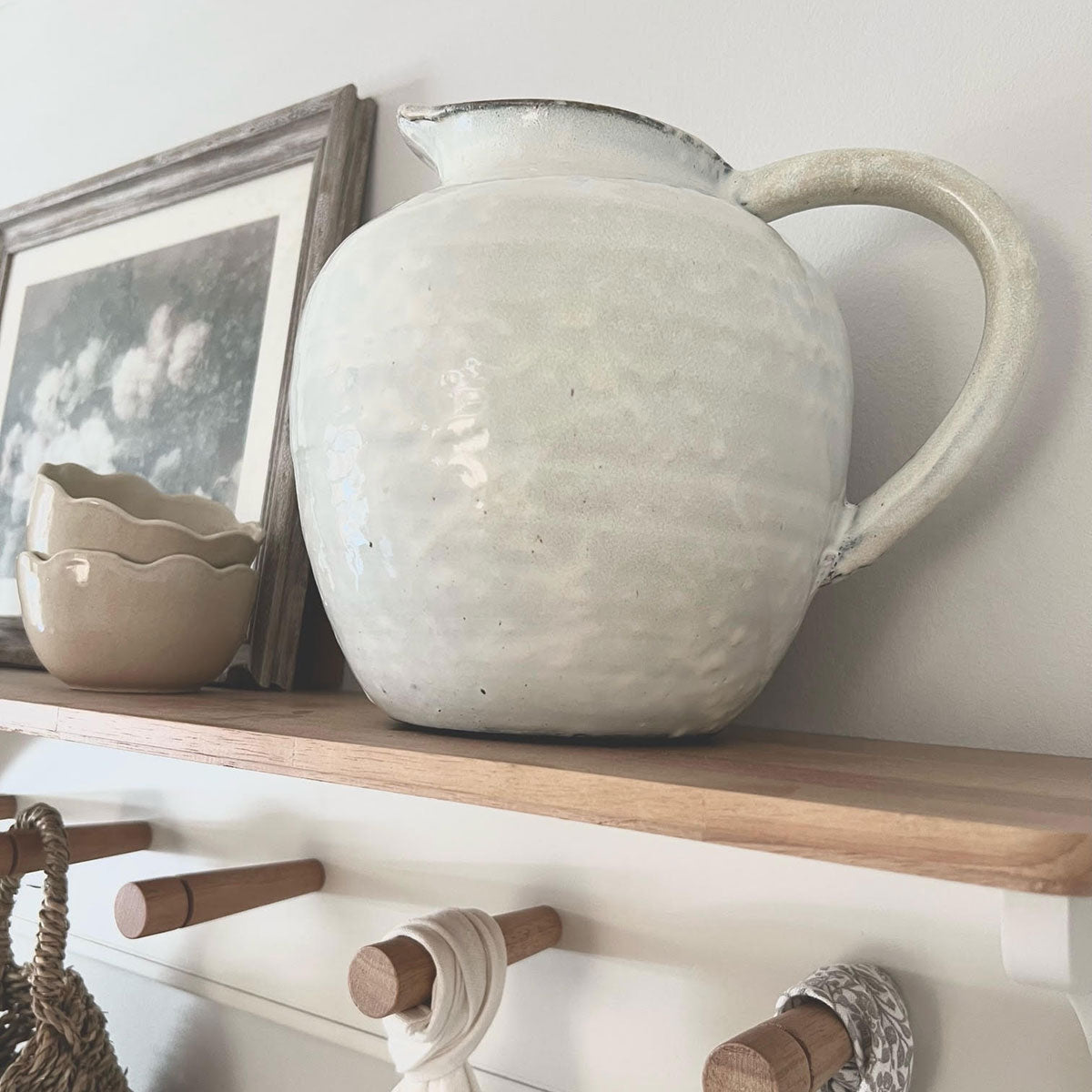 Glazed White Ceramic Jug