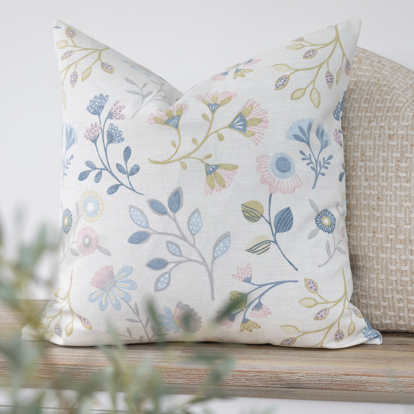 Pink & Blue Scandi Floral Cushion Cover