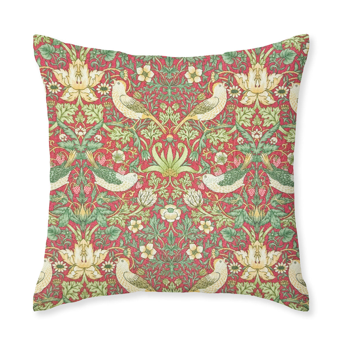 William Morris Strawberry Thief Crimson Floral Garden Water Resistant Square Cushion
