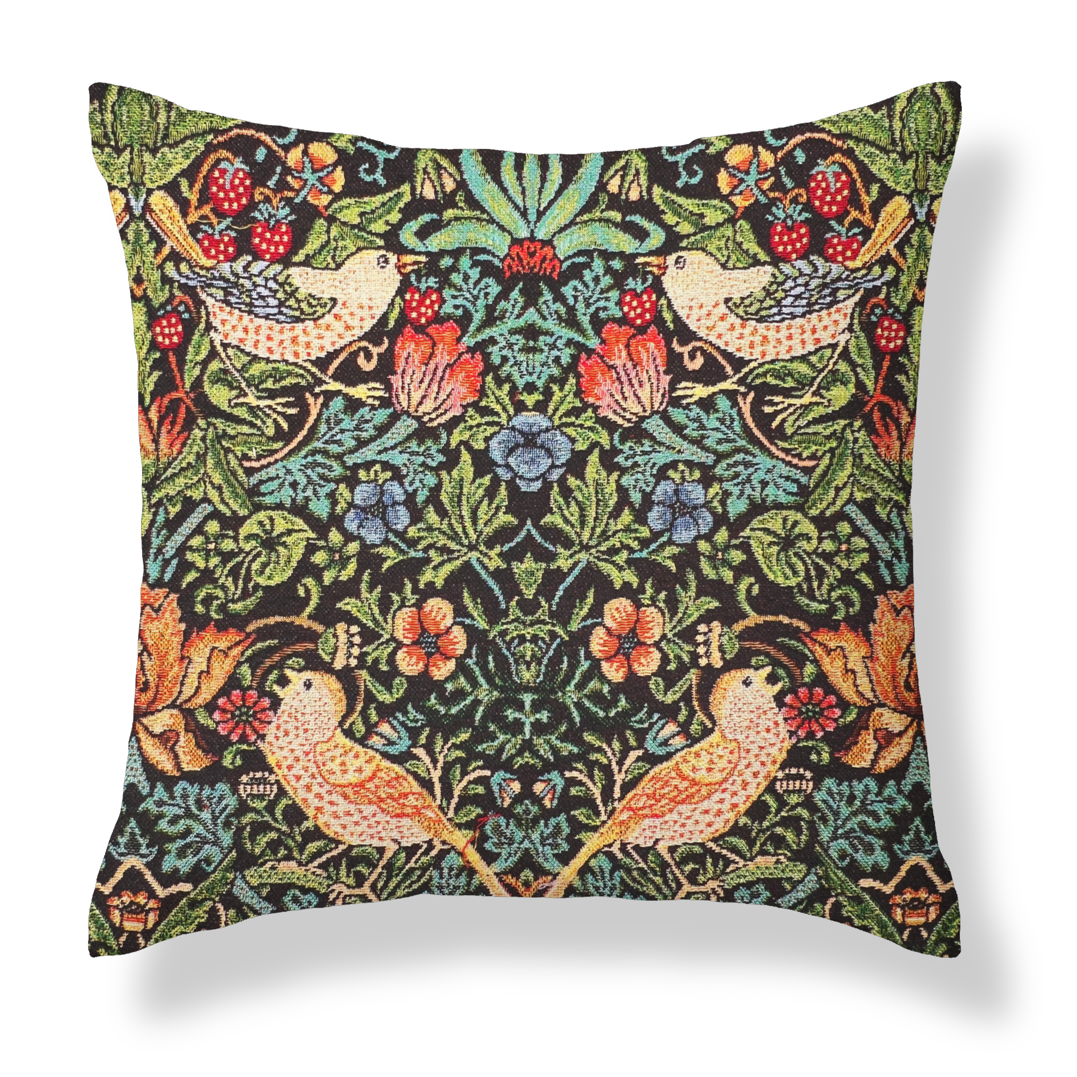 William Morris Strawberry Thief Tapestry Black Cushion