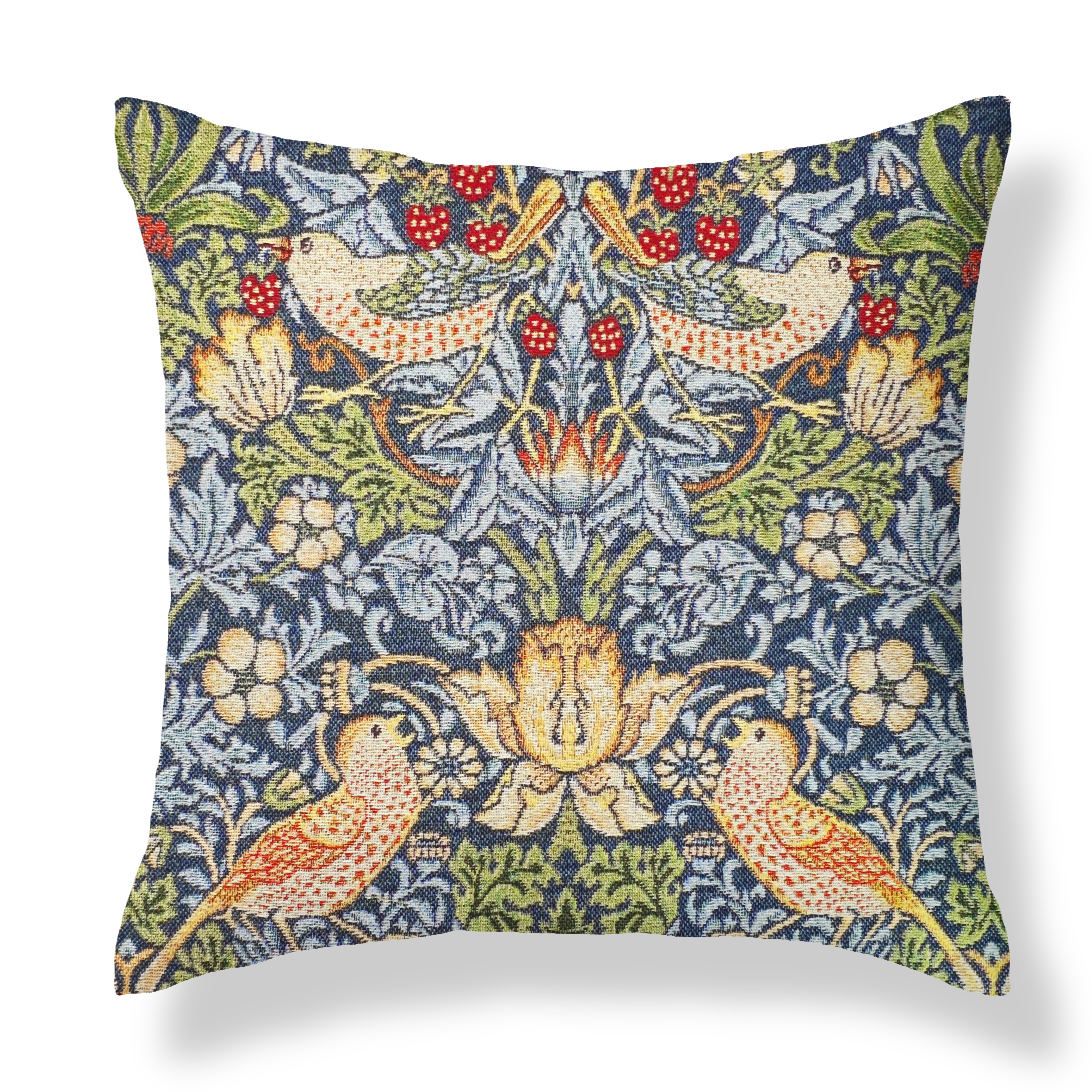 William Morris Strawberry Thief Tapestry Blue Cushion